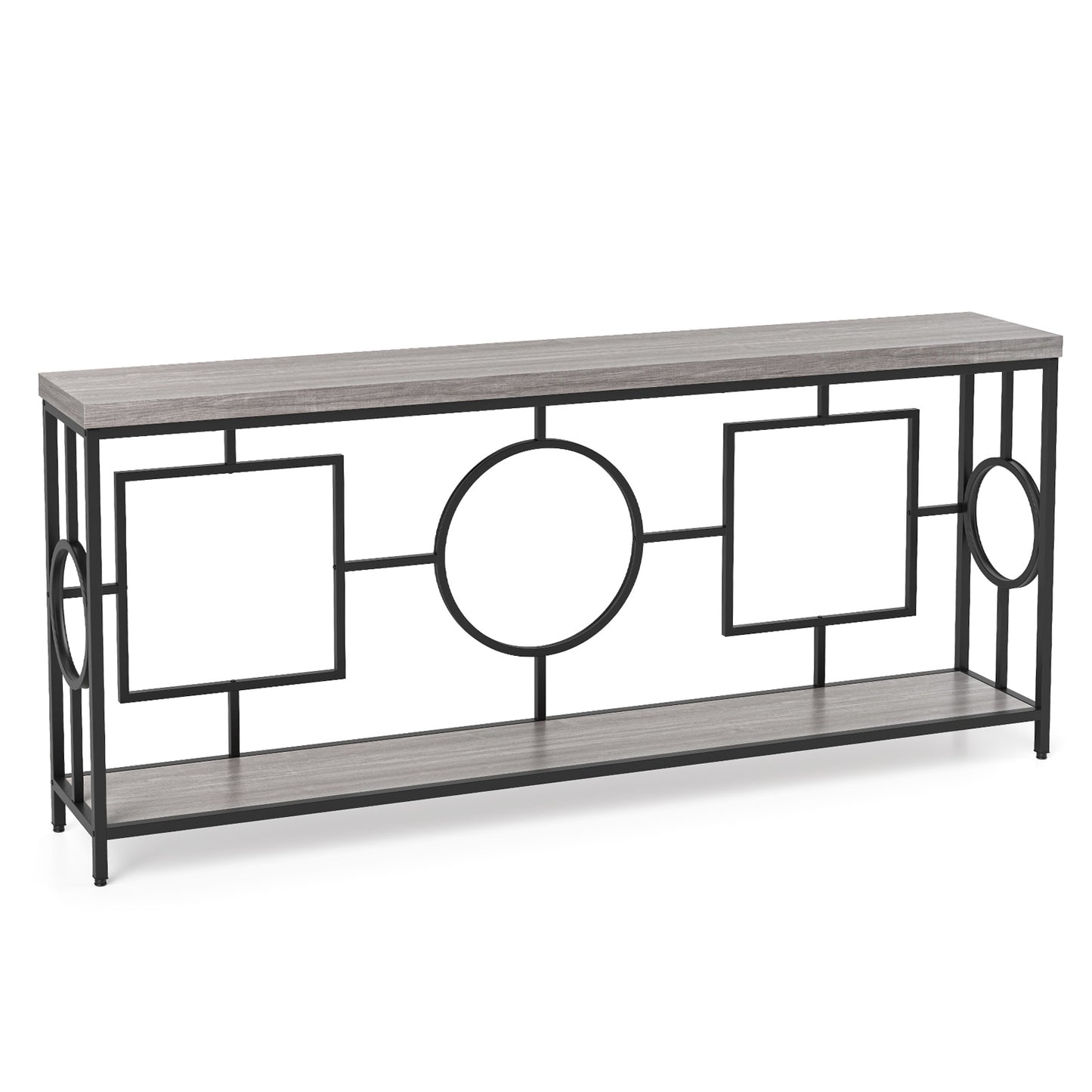 Contemporary 2-Tier Console Table with Faux Marble Finish and Metal Base