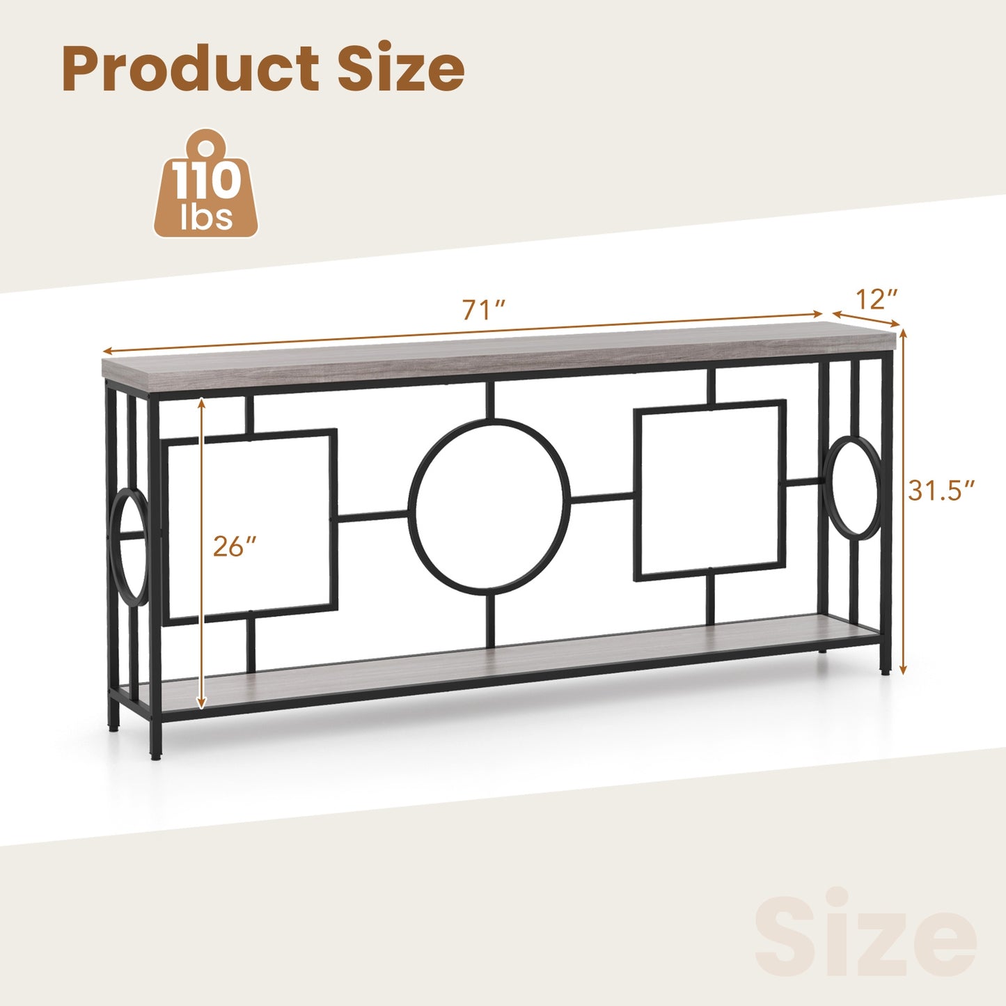 Contemporary 2-Tier Console Table with Faux Marble Finish and Metal Base