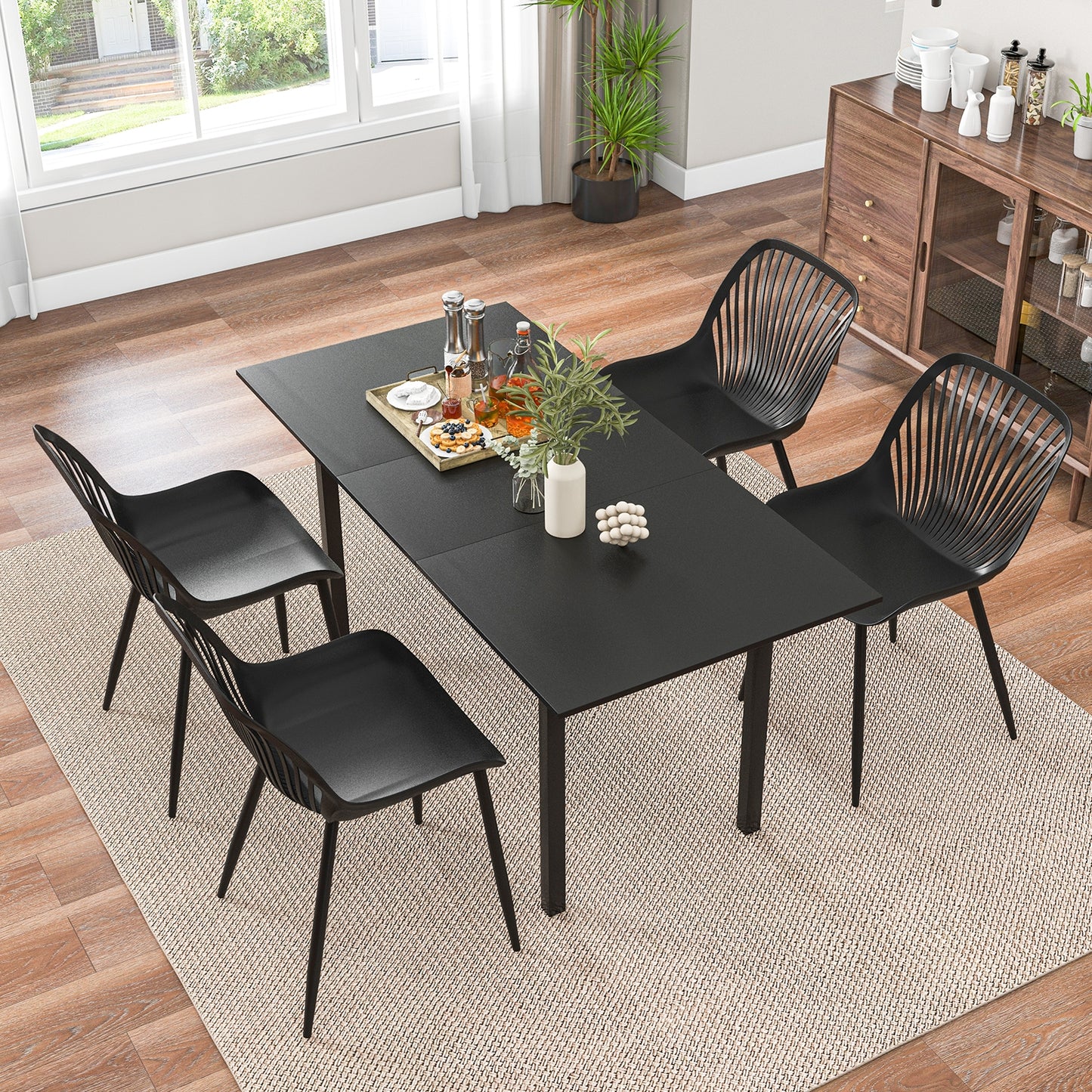 Modern Dining Chairs with Metal Legs Cutout Backrest and Curved Seat - Set of 4