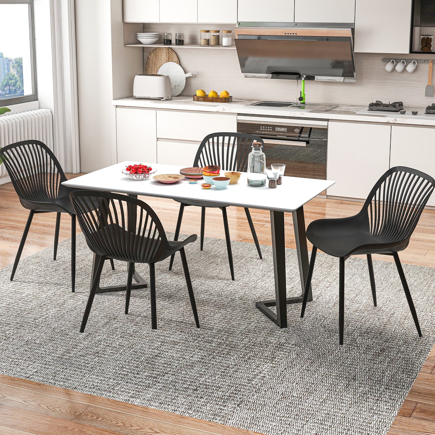 Modern Dining Chairs with Metal Legs Cutout Backrest and Curved Seat - Set of 4