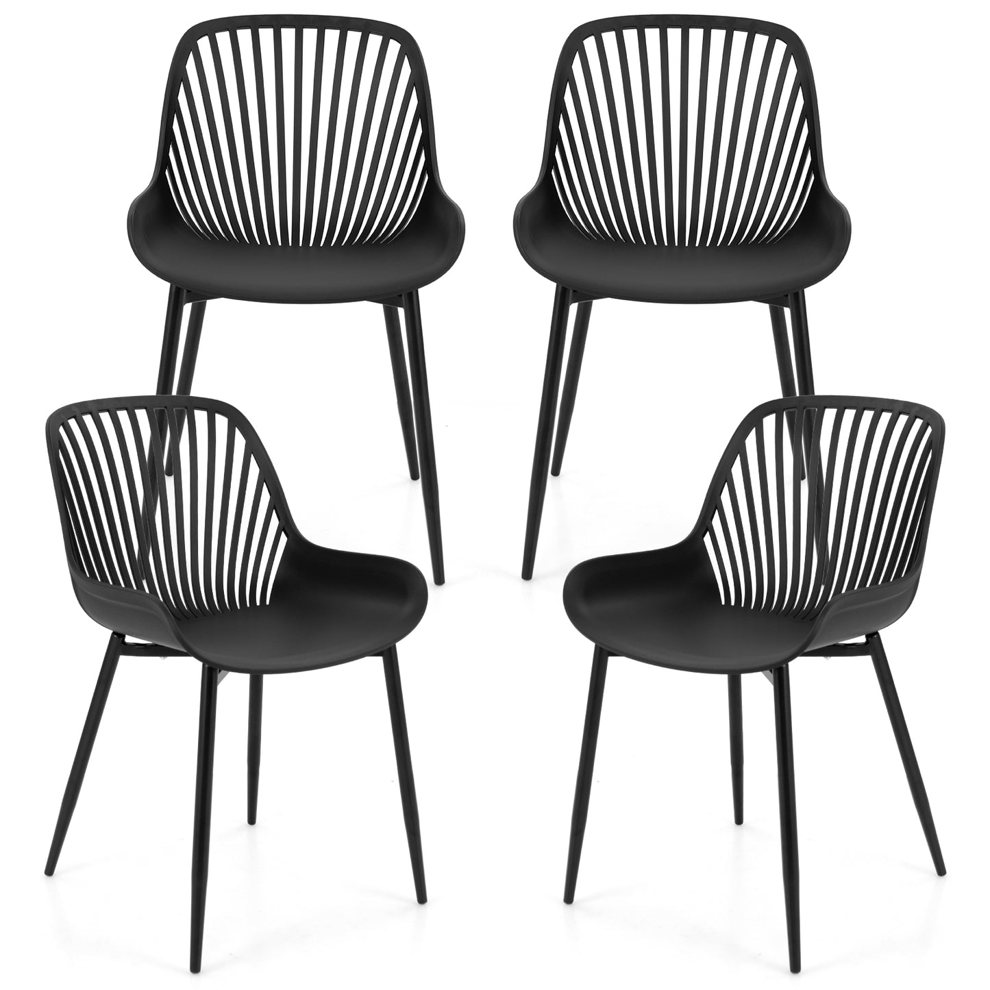 Modern Dining Chairs with Metal Legs Cutout Backrest and Curved Seat - Set of 4