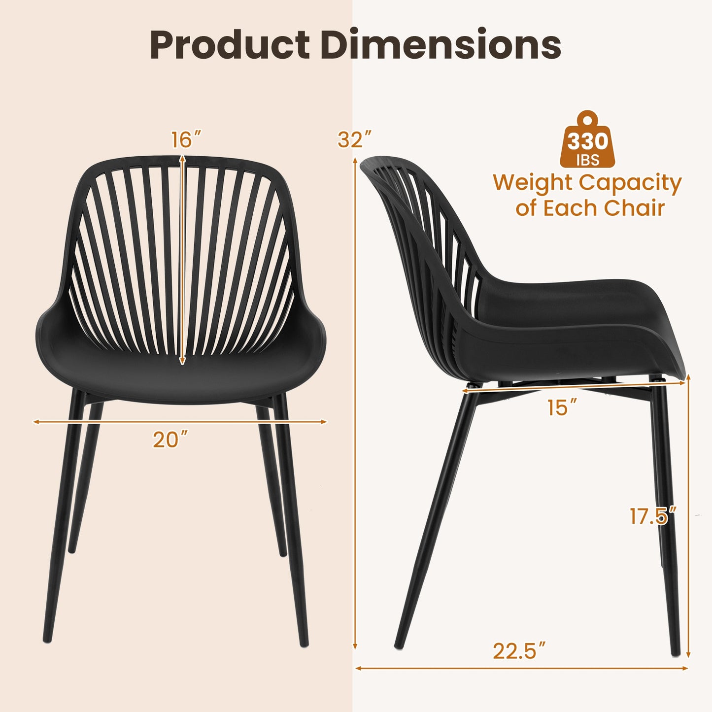 Modern Dining Chairs with Metal Legs Cutout Backrest and Curved Seat - Set of 4