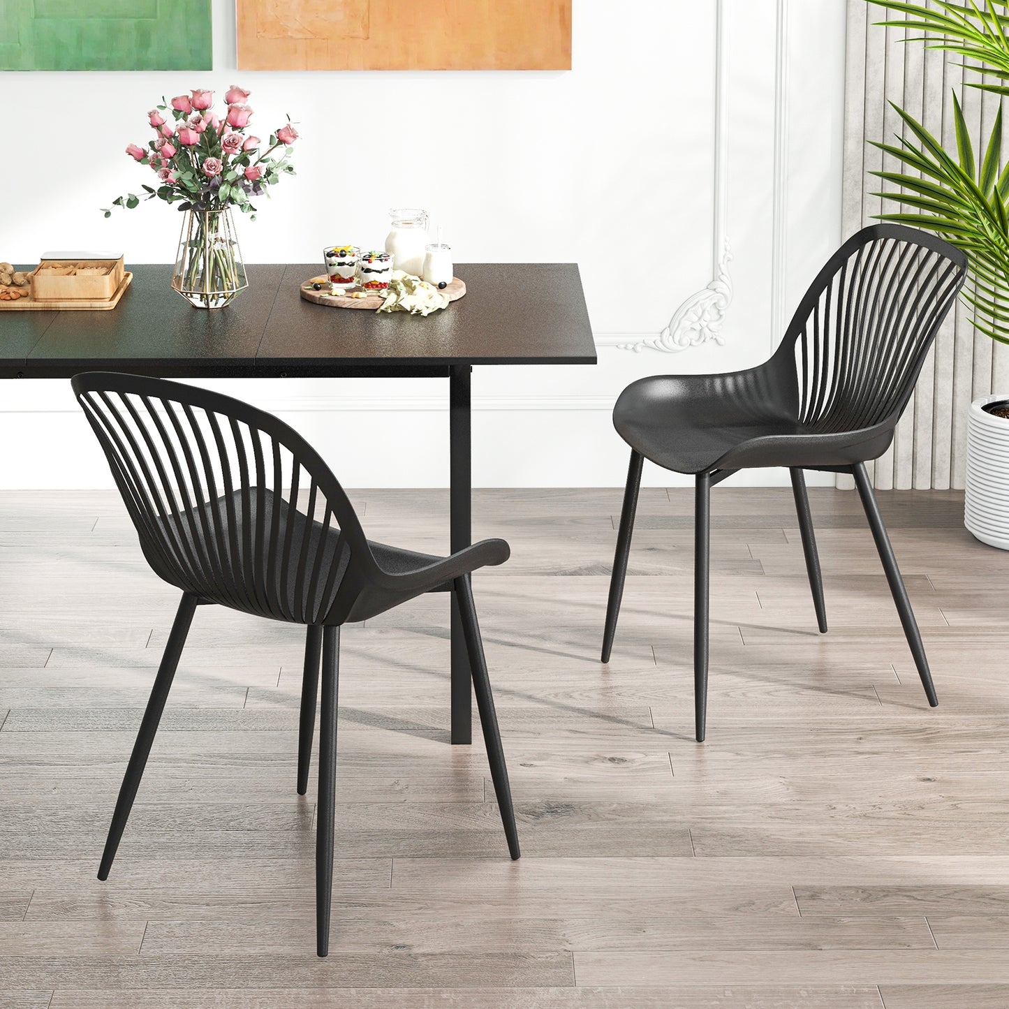 Modern Dining Chairs with Metal Legs Cutout Backrest and Curved Seat - Set of 4