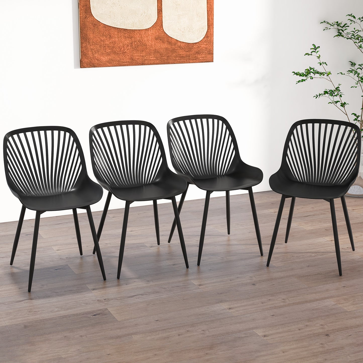 Modern Dining Chairs with Metal Legs Cutout Backrest and Curved Seat - Set of 4