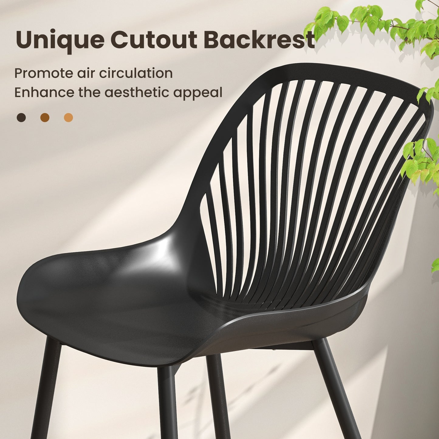 Modern Dining Chairs with Metal Legs Cutout Backrest and Curved Seat - Set of 4