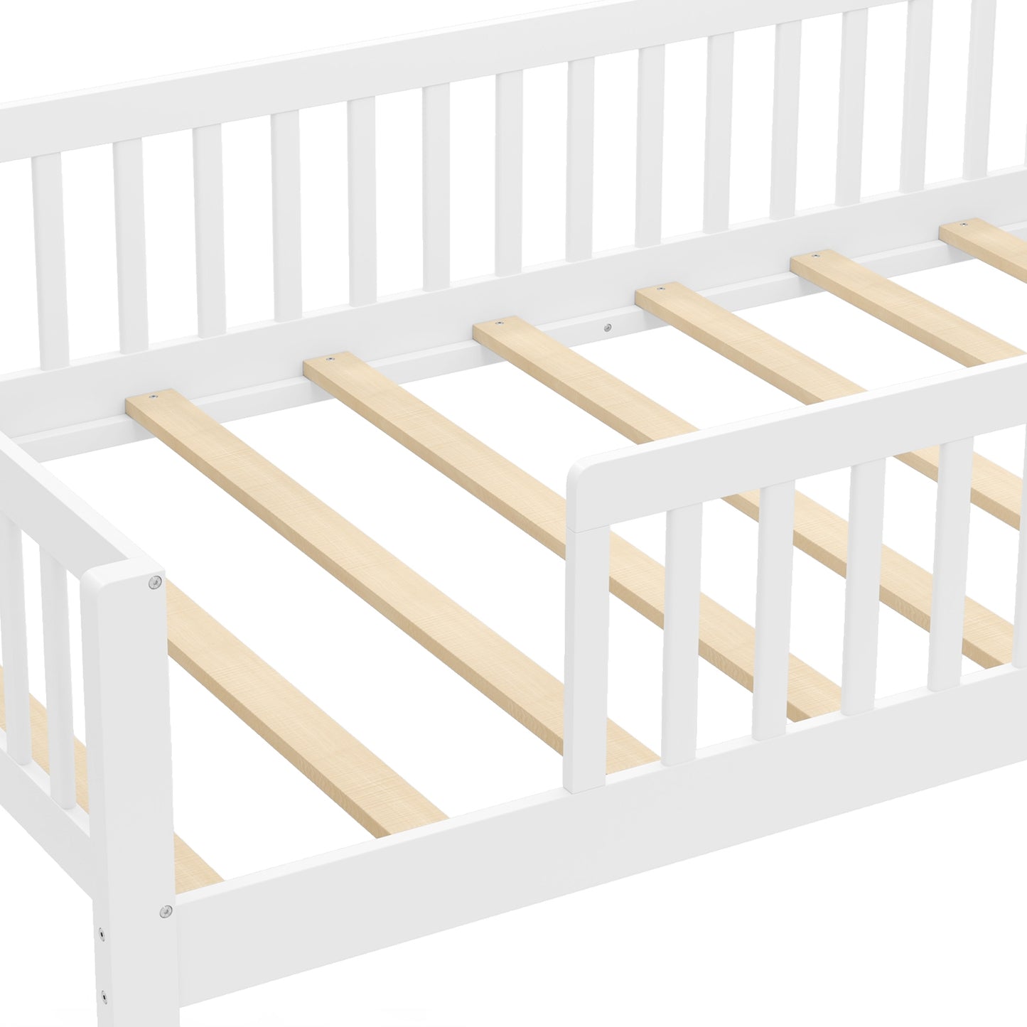 Montessori Twin Bed with House-Shaped Headboard and Storage Shelf for Kids, White