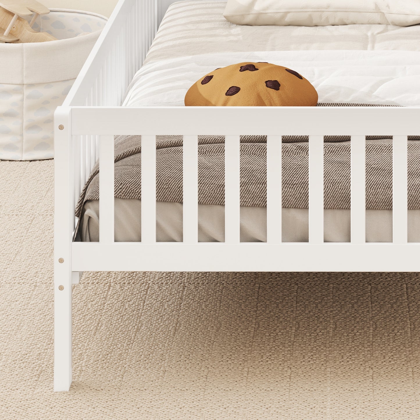 Montessori Twin Bed with House-Shaped Headboard and Storage Shelf for Kids, White