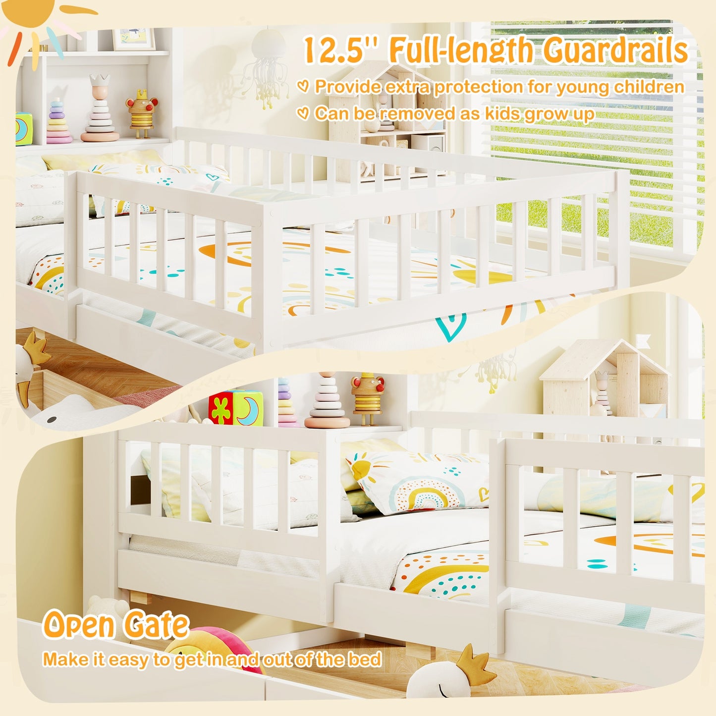 Twin Size Montessori House Bed for Kids with Storage Headboard and Slide-Out Drawers