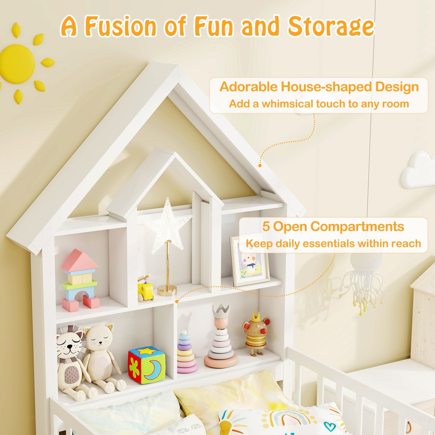Twin Size Montessori House Bed for Kids with Storage Headboard and Slide-Out Drawers