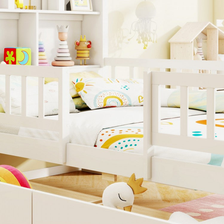Twin Size Montessori House Bed for Kids with Storage Headboard and Slide-Out Drawers