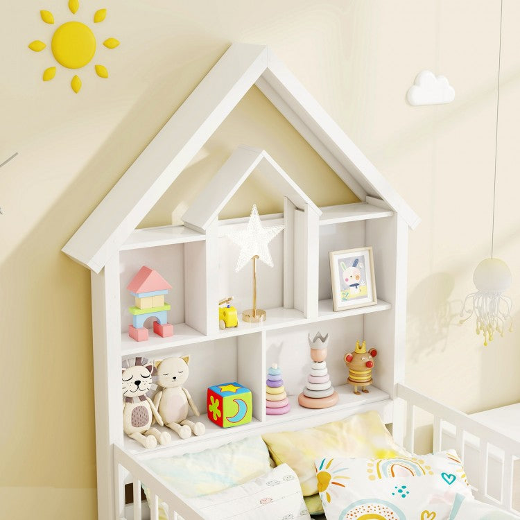 Twin Size Montessori House Bed for Kids with Storage Headboard and Slide-Out Drawers