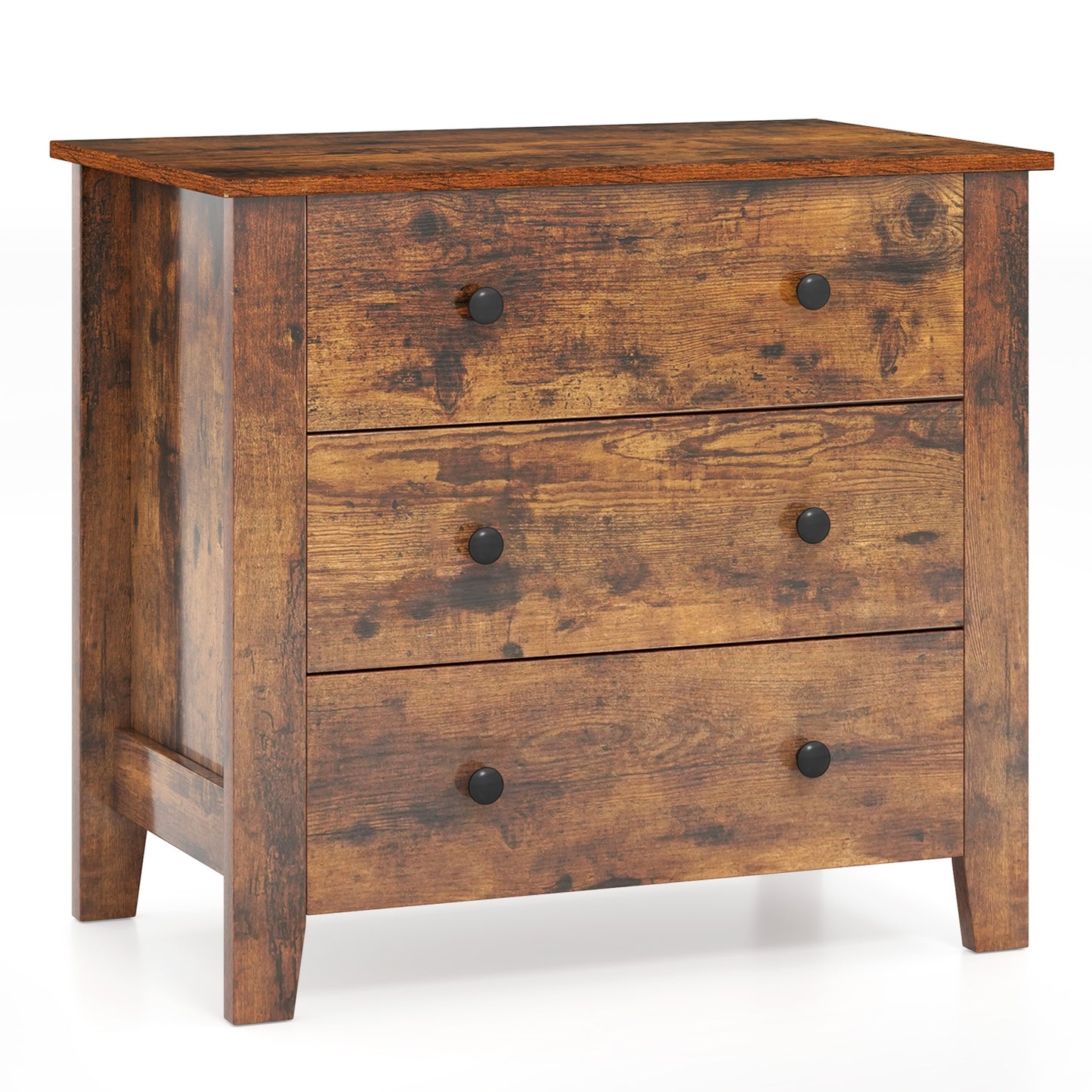3-Drawer Storage Dresser Chest, Compact Bedside Table with Organizational Drawers – Rustic Brown