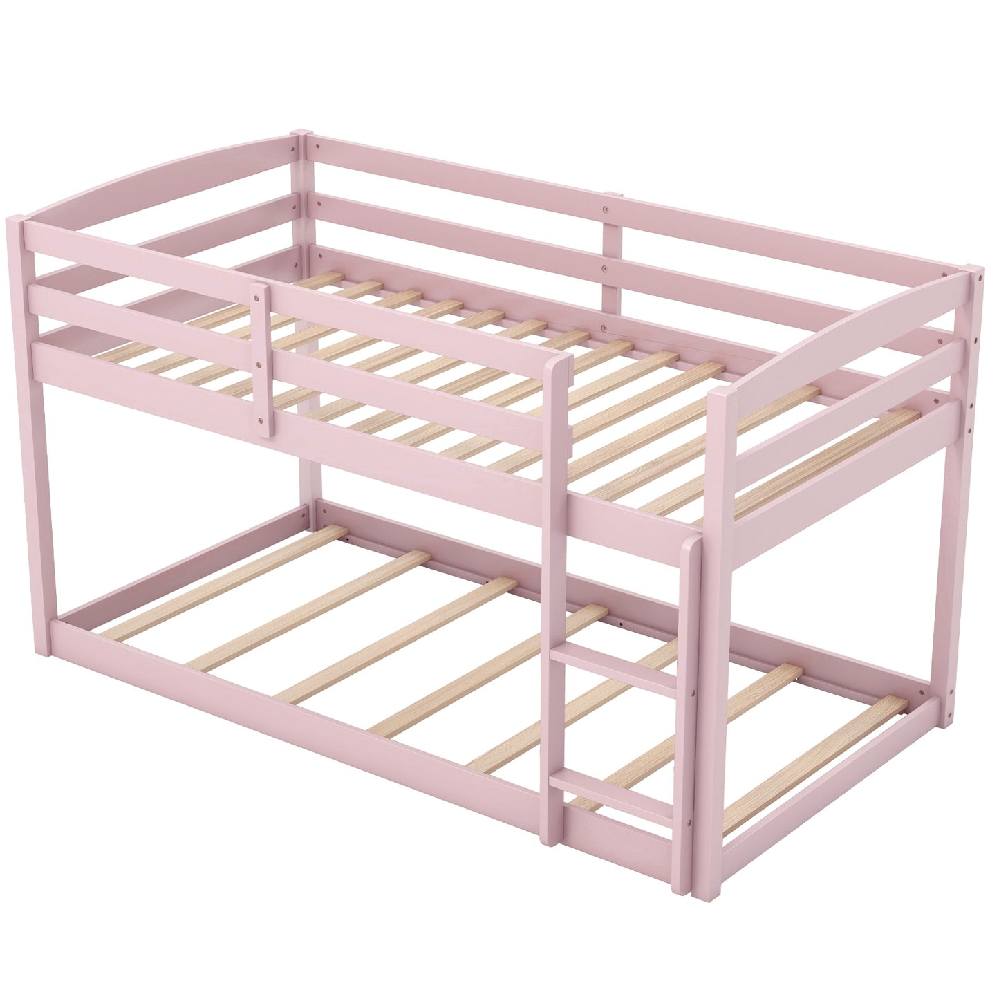 Sturdy Twin Size Bunk Bed with High Safety Guardrails and Integrated Ladder - Pink