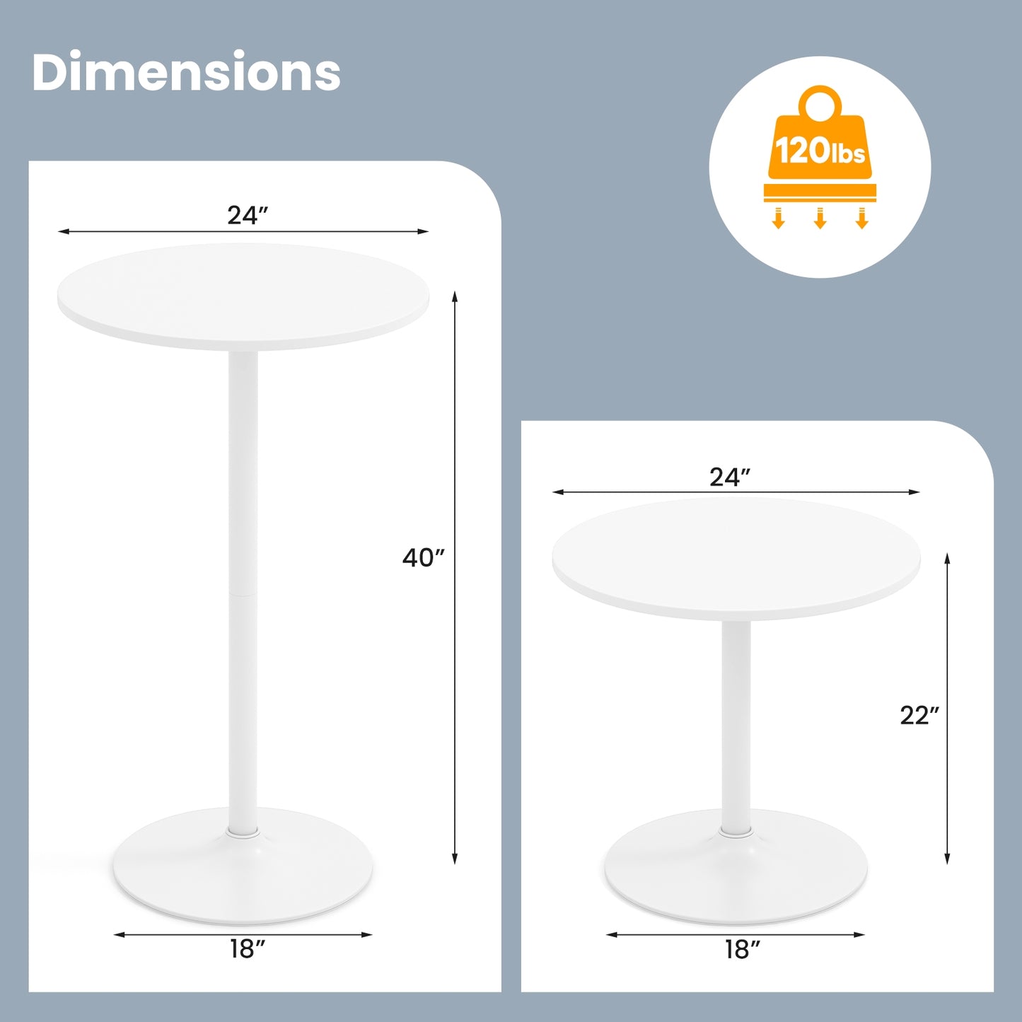 Round 40 Inch Bar Height Bistro Table Tall Coffee and Cocktail Table