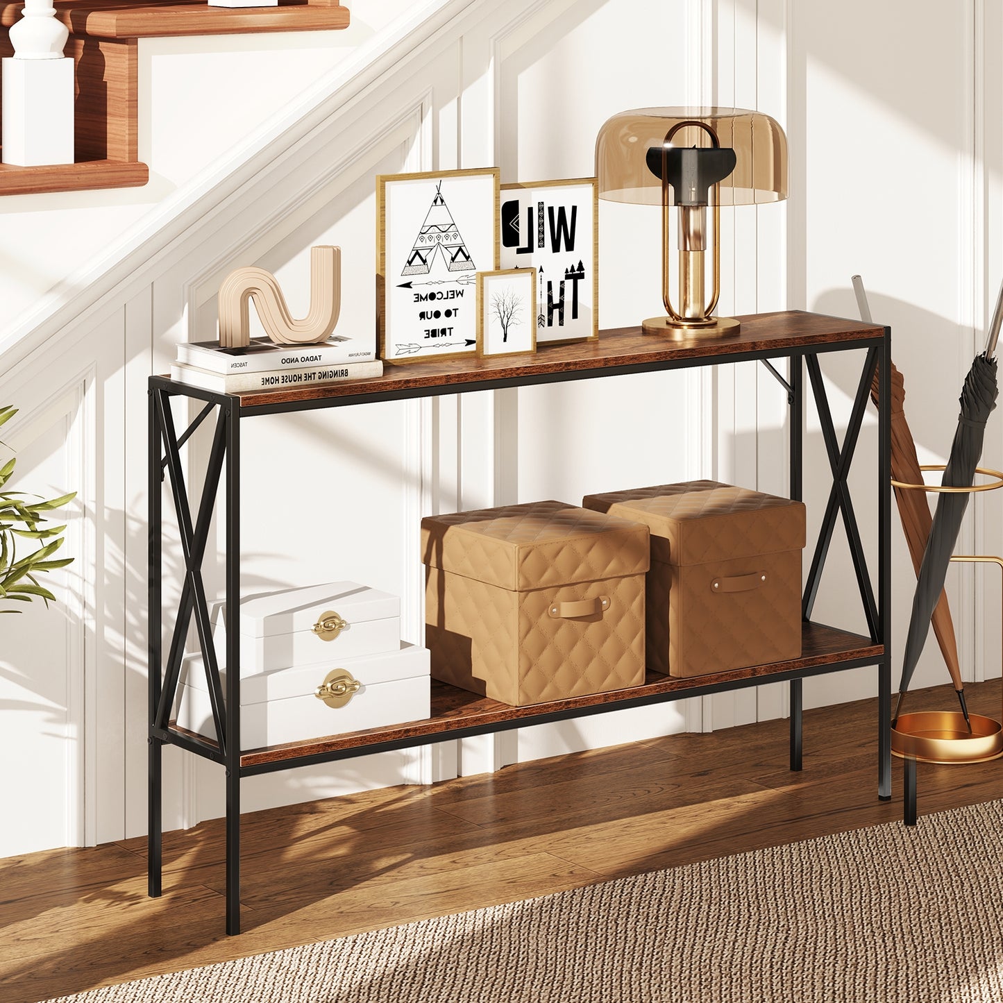 Slim 2-Tier Console Table with Storage Shelf for Entryway or Hallway