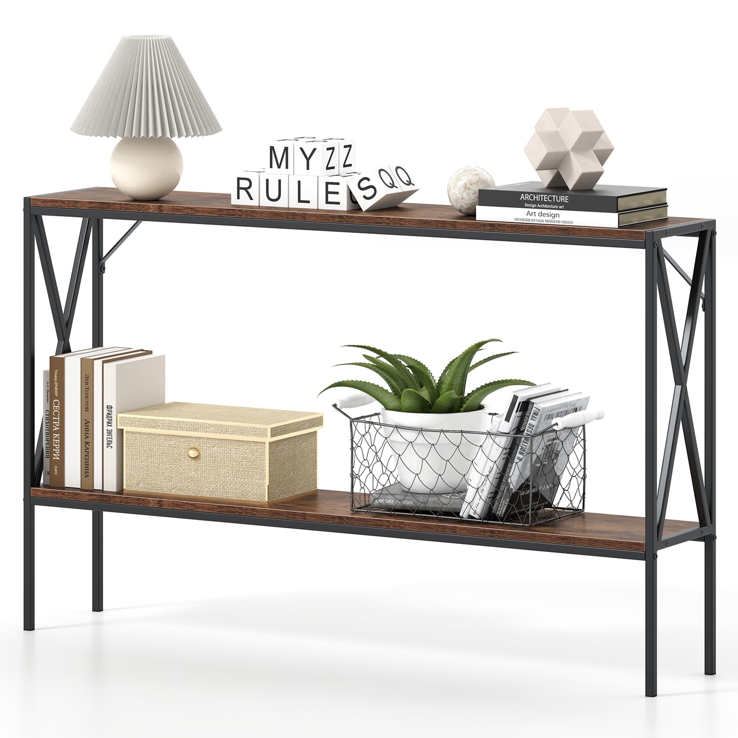 Slim 2-Tier Console Table with Storage Shelf for Entryway or Hallway