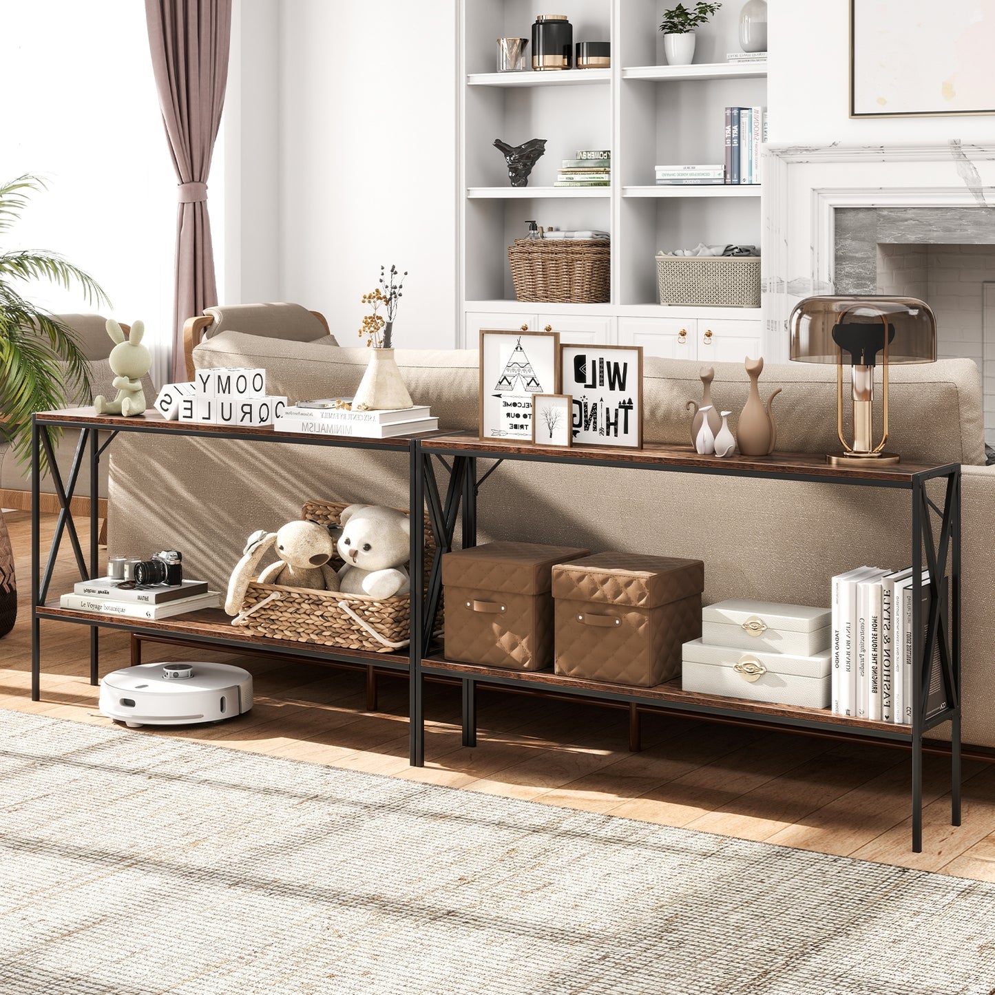 Slim 2-Tier Console Table with Storage Shelf for Entryway or Hallway