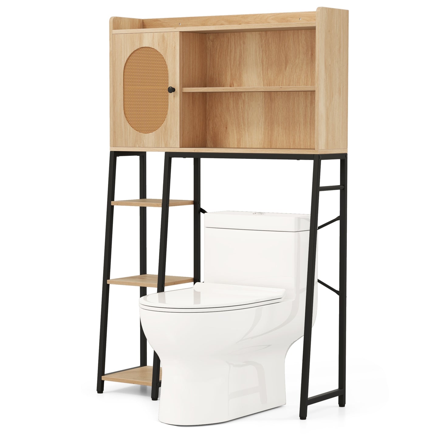 Elegant Over-The-Toilet Storage Cabinet with PE Rattan Door and Versatile Shelving