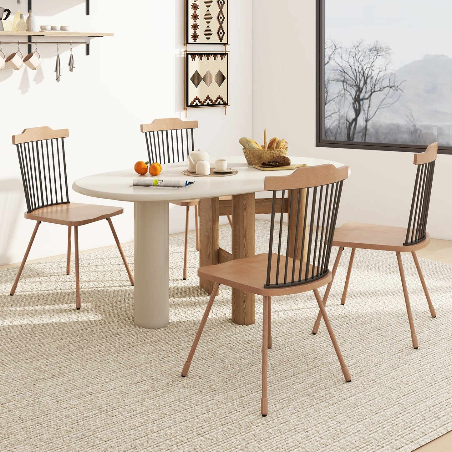 Spindle Back Dining Chairs with Ergonomic Contoured Seat for Comfort Set of 2