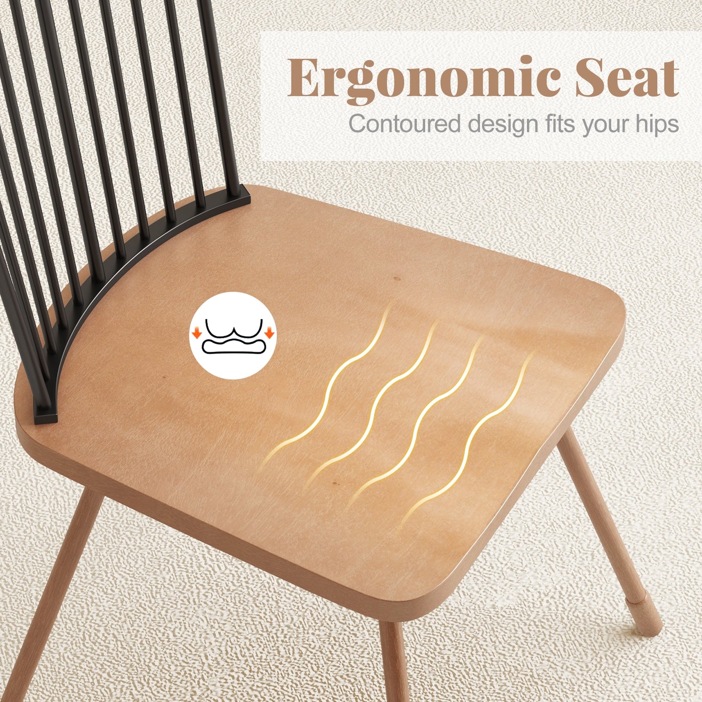 Spindle Back Dining Chairs with Ergonomic Contoured Seat for Comfort Set of 2