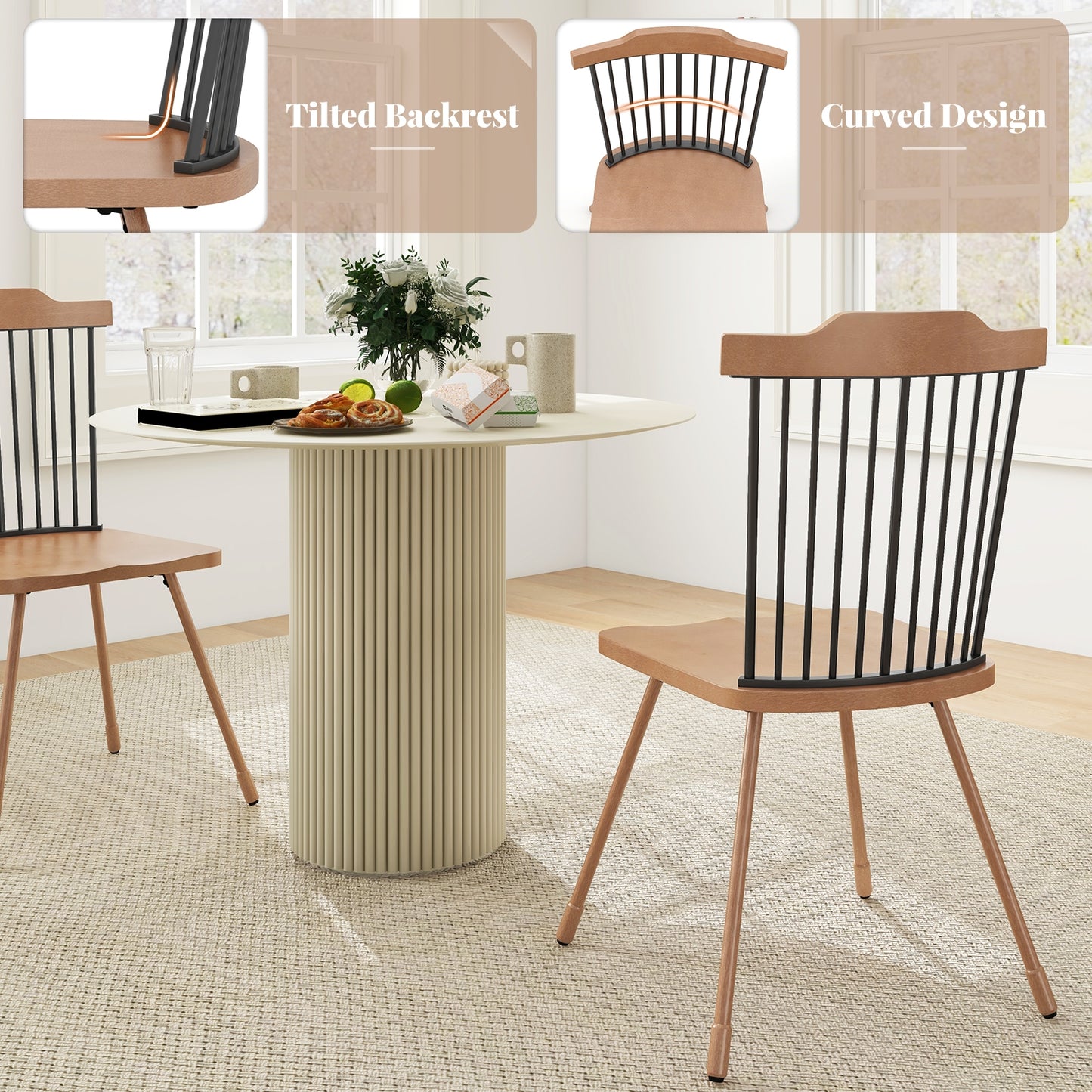 Spindle Back Dining Chairs with Ergonomic Contoured Seat for Comfort Set of 2