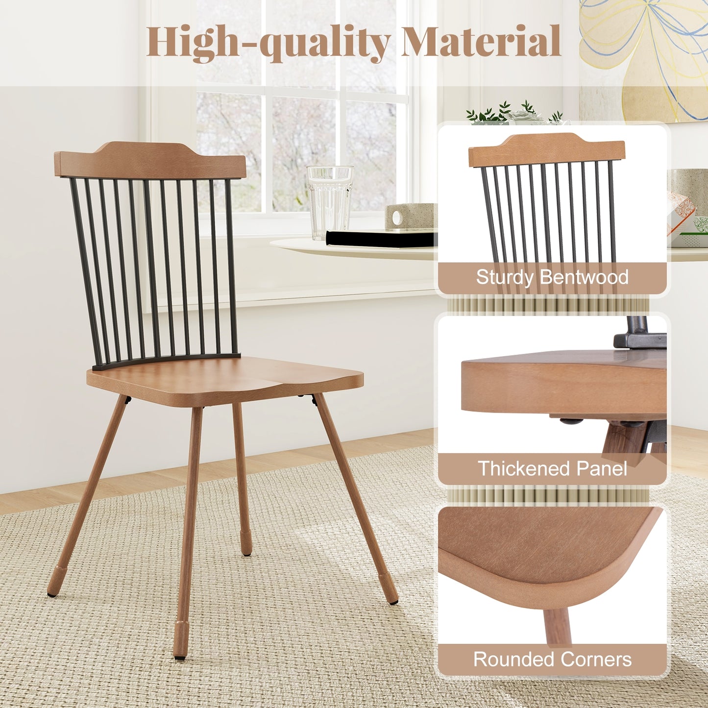 Spindle Back Dining Chairs with Ergonomic Contoured Seat for Comfort Set of 2