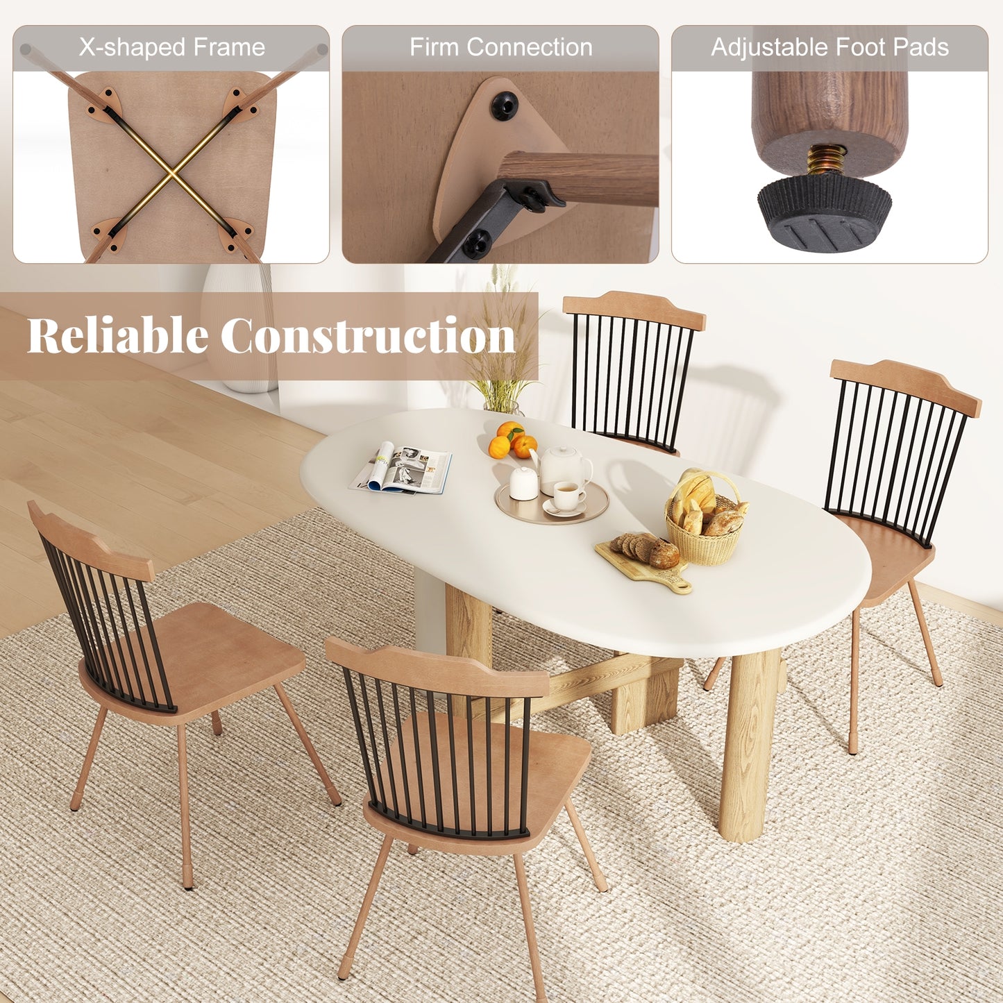 Spindle Back Dining Chairs with Ergonomic Contoured Seat for Comfort Set of 2