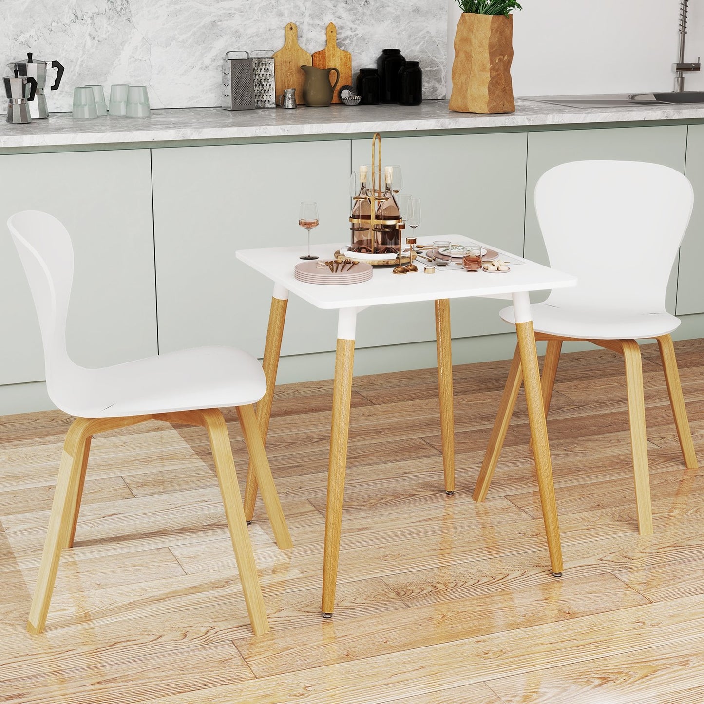 Modern Square Dining Table with Faux Wood Top and Metal Base for Small Spaces