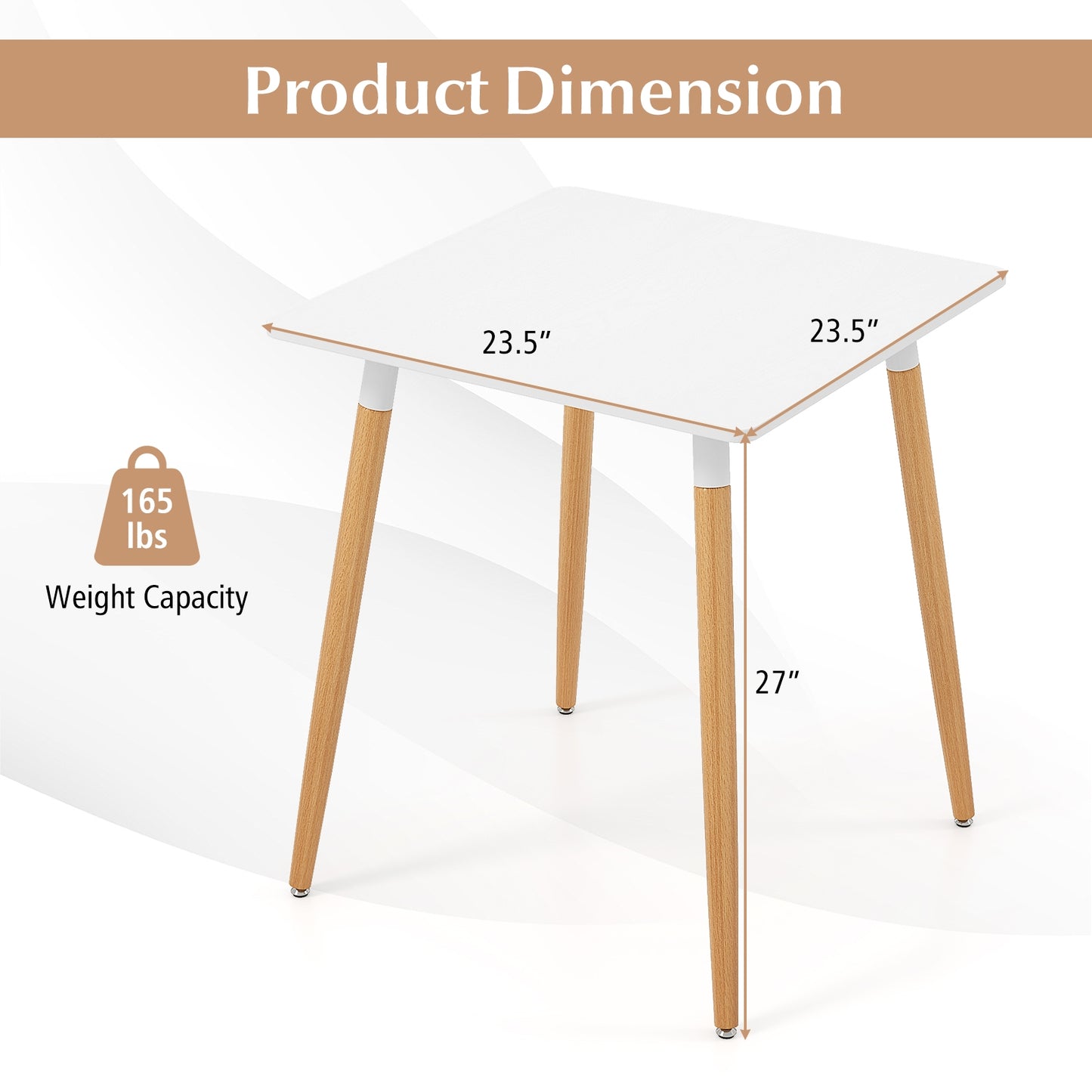 Modern Square Dining Table with Faux Wood Top and Metal Base for Small Spaces