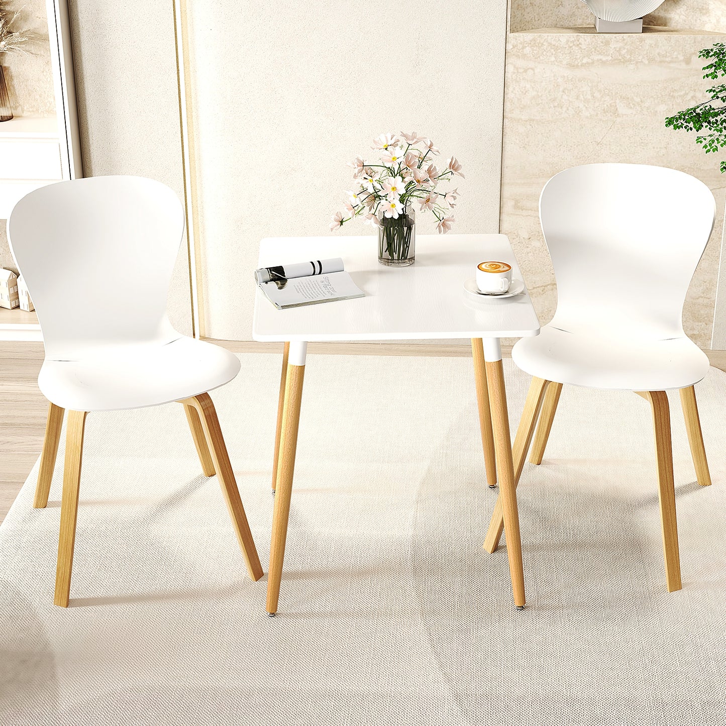 Modern Square Dining Table with Faux Wood Top and Metal Base for Small Spaces