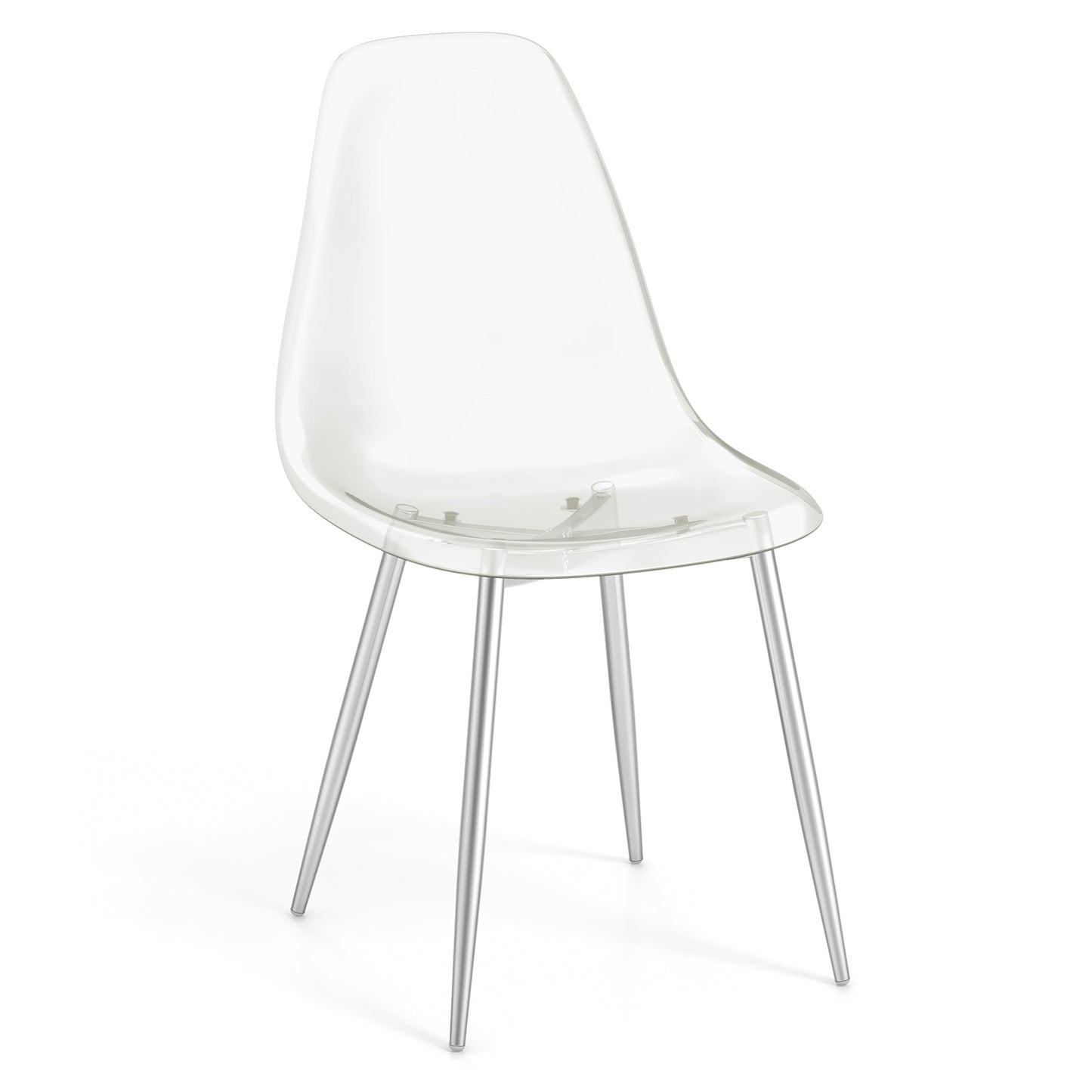 Modern Dining Chairs with Clear Plastic Shell and Silver Metal Legs - Set of 4