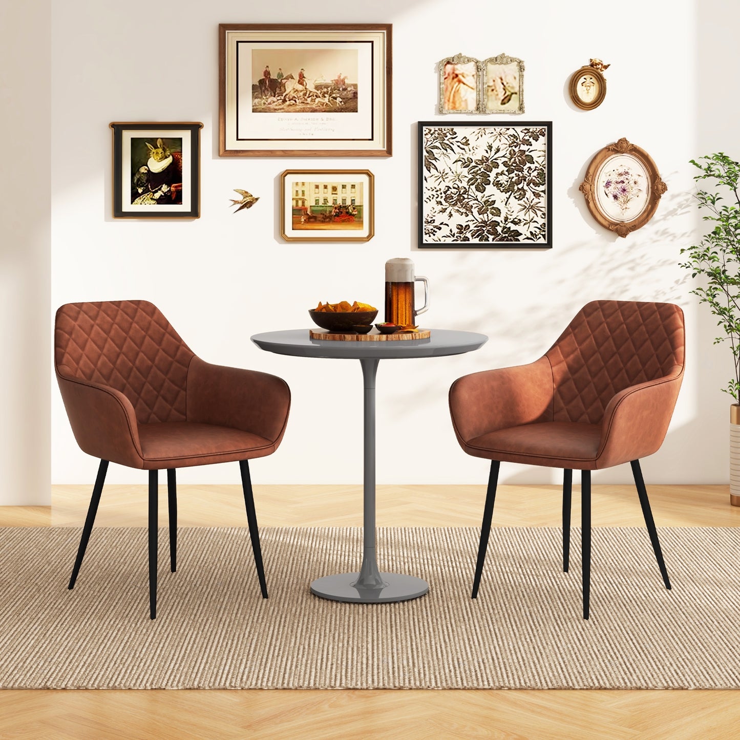 Comfortable Leisure Dining Chairs with Curved Backrest and Wide Seat - Coffee, Set of 2
