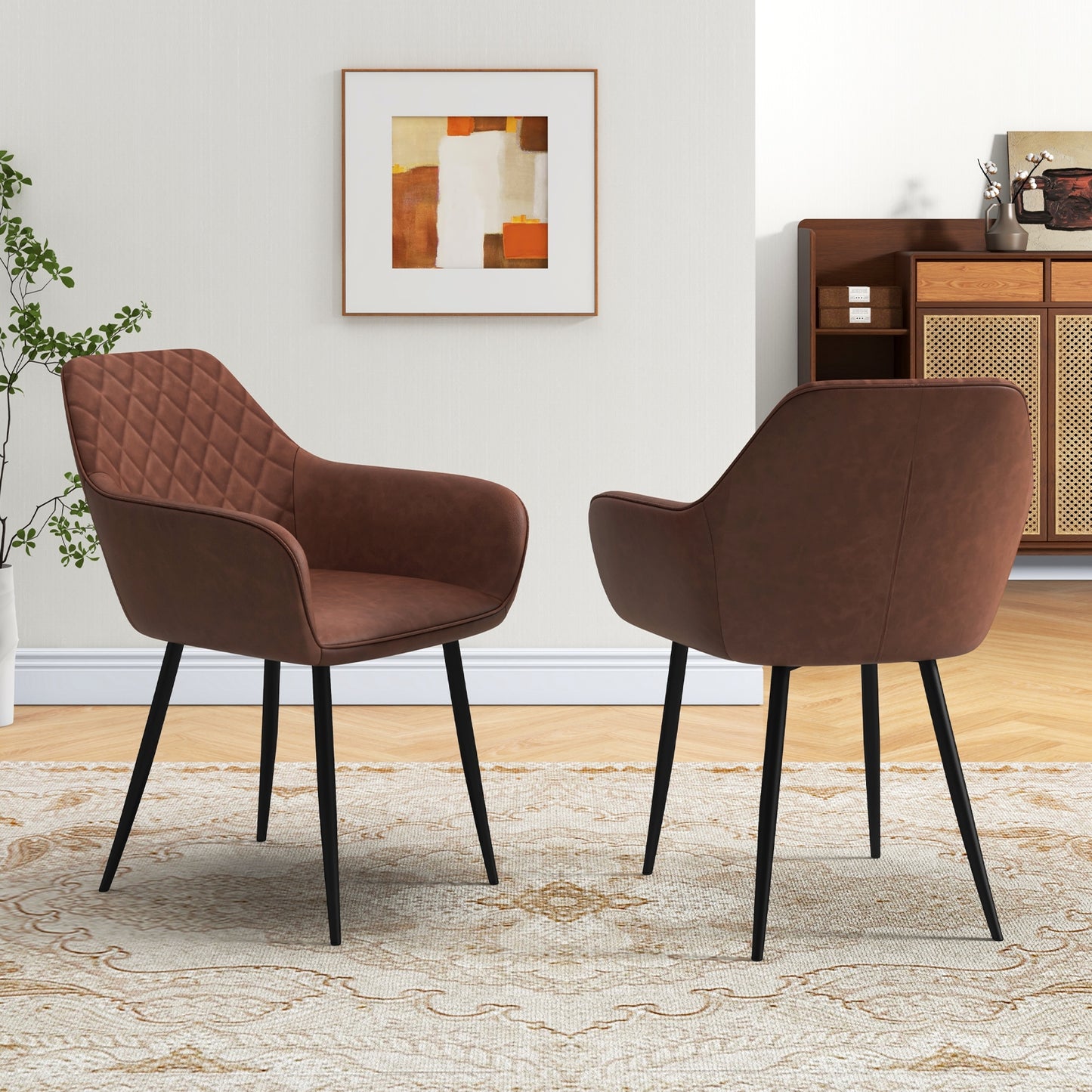 Comfortable Leisure Dining Chairs with Curved Backrest and Wide Seat - Coffee, Set of 2
