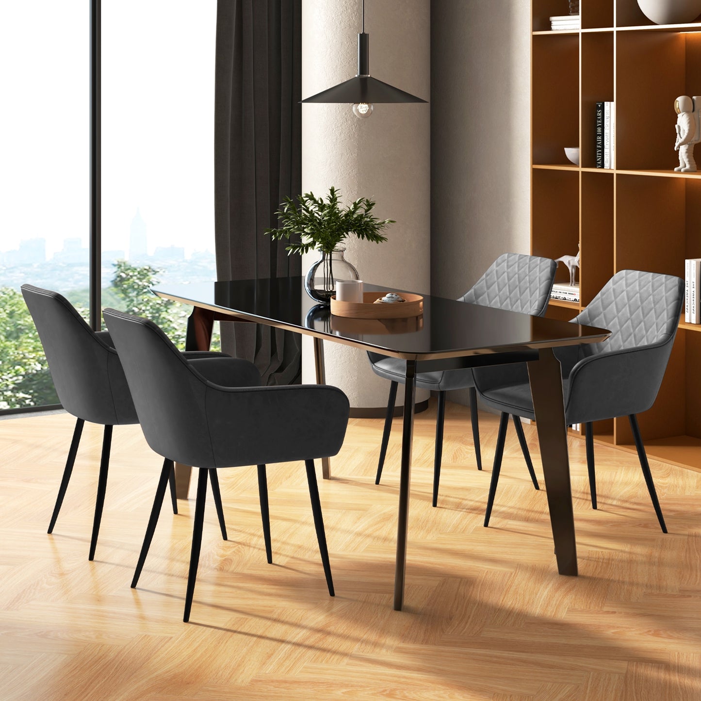 Comfortable Leisure Dining Chairs with Curved Backrest and Wide Seat - Grey, Set of 2