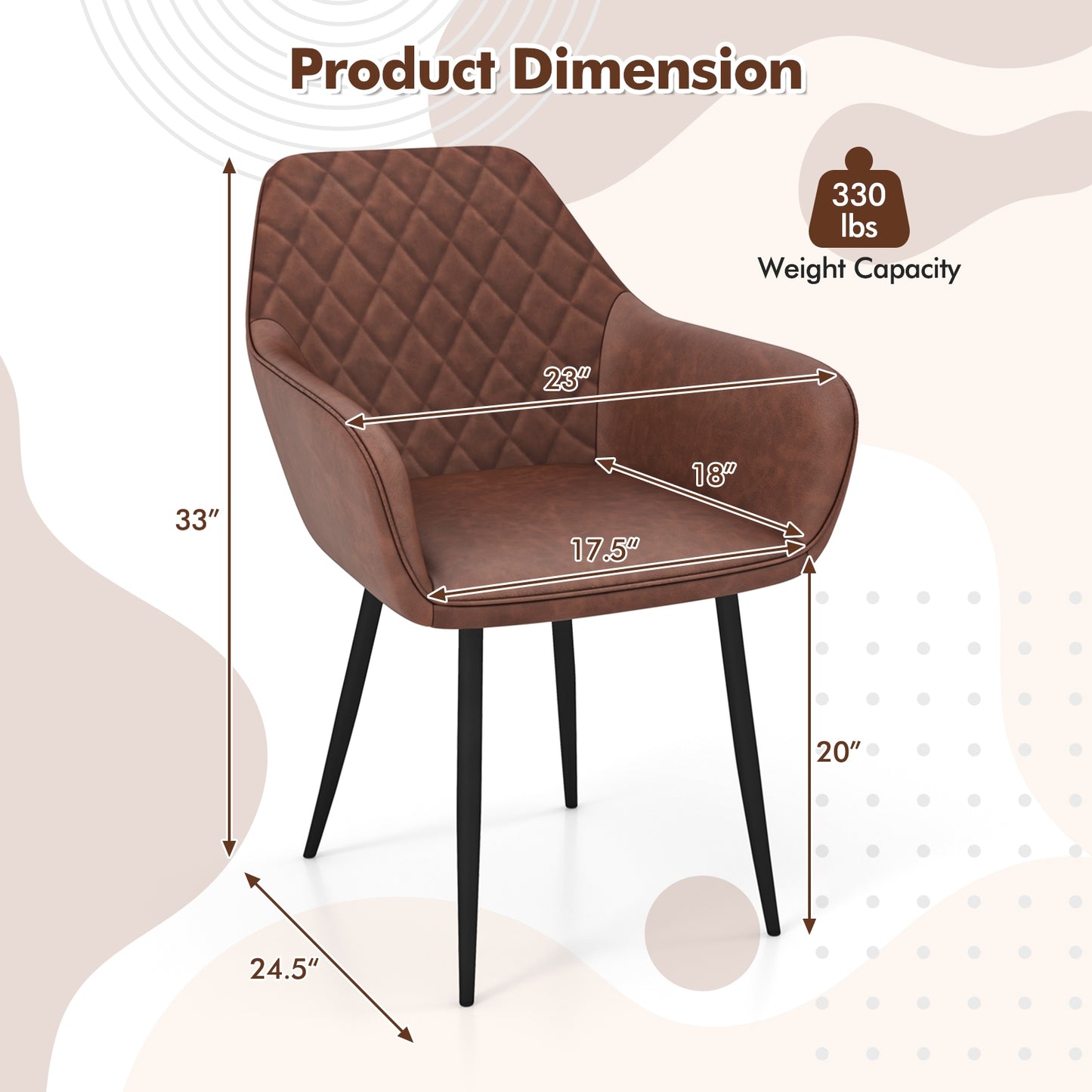 Comfortable Leisure Dining Chairs with Curved Backrest and Wide Seat - Coffee, Set of 2