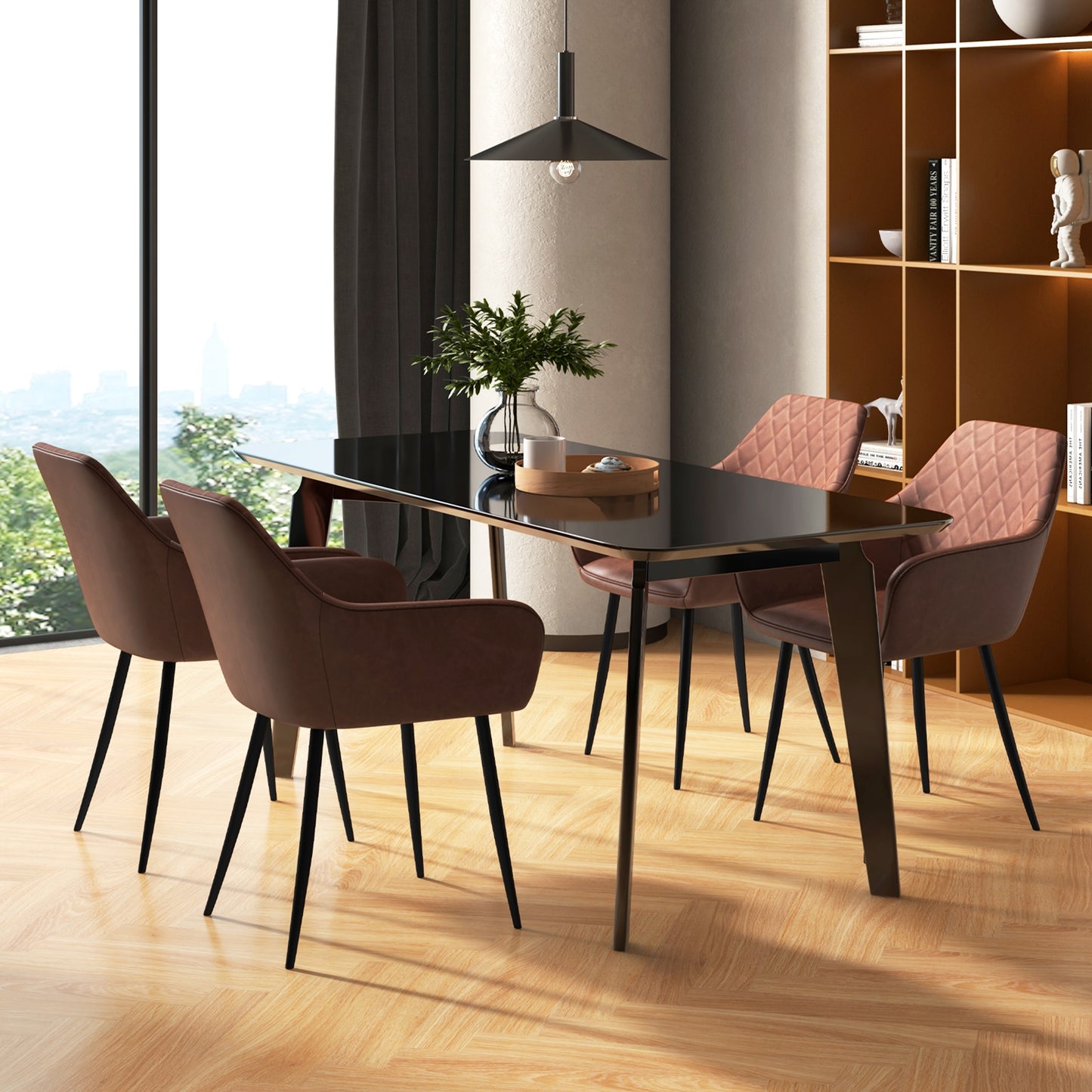 Comfortable Leisure Dining Chairs with Curved Backrest and Wide Seat - Coffee, Set of 2