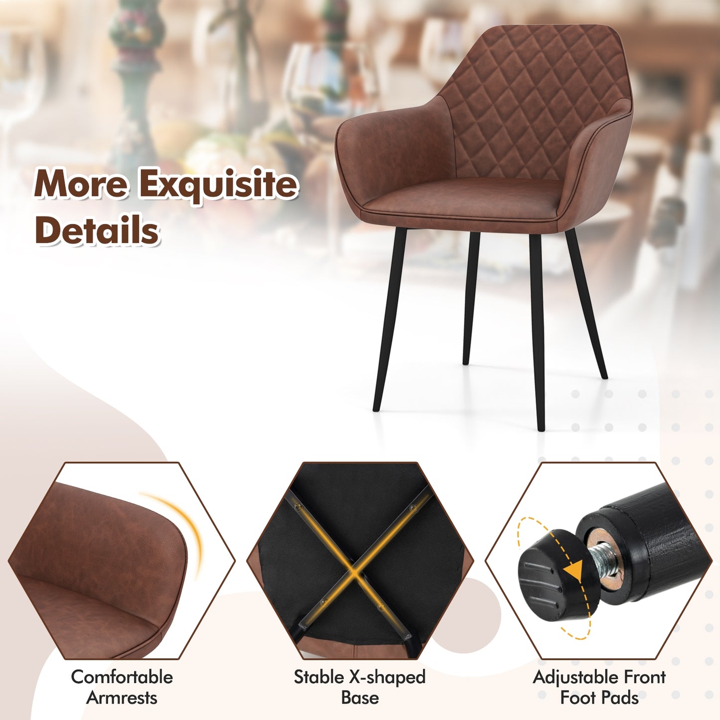 Comfortable Leisure Dining Chairs with Curved Backrest and Wide Seat - Coffee, Set of 2