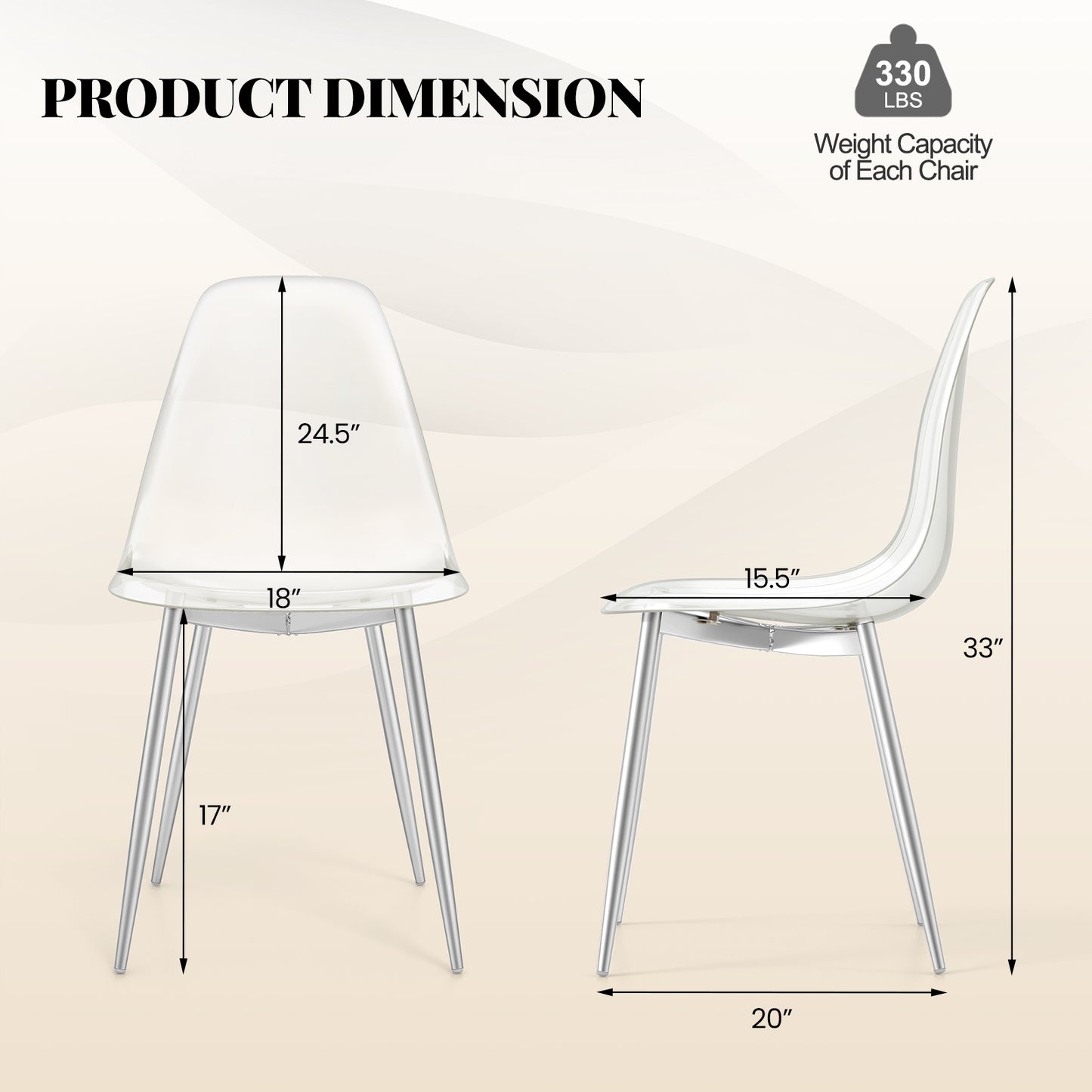 Modern Dining Chairs with Clear Plastic Shell and Silver Metal Legs - Set of 4
