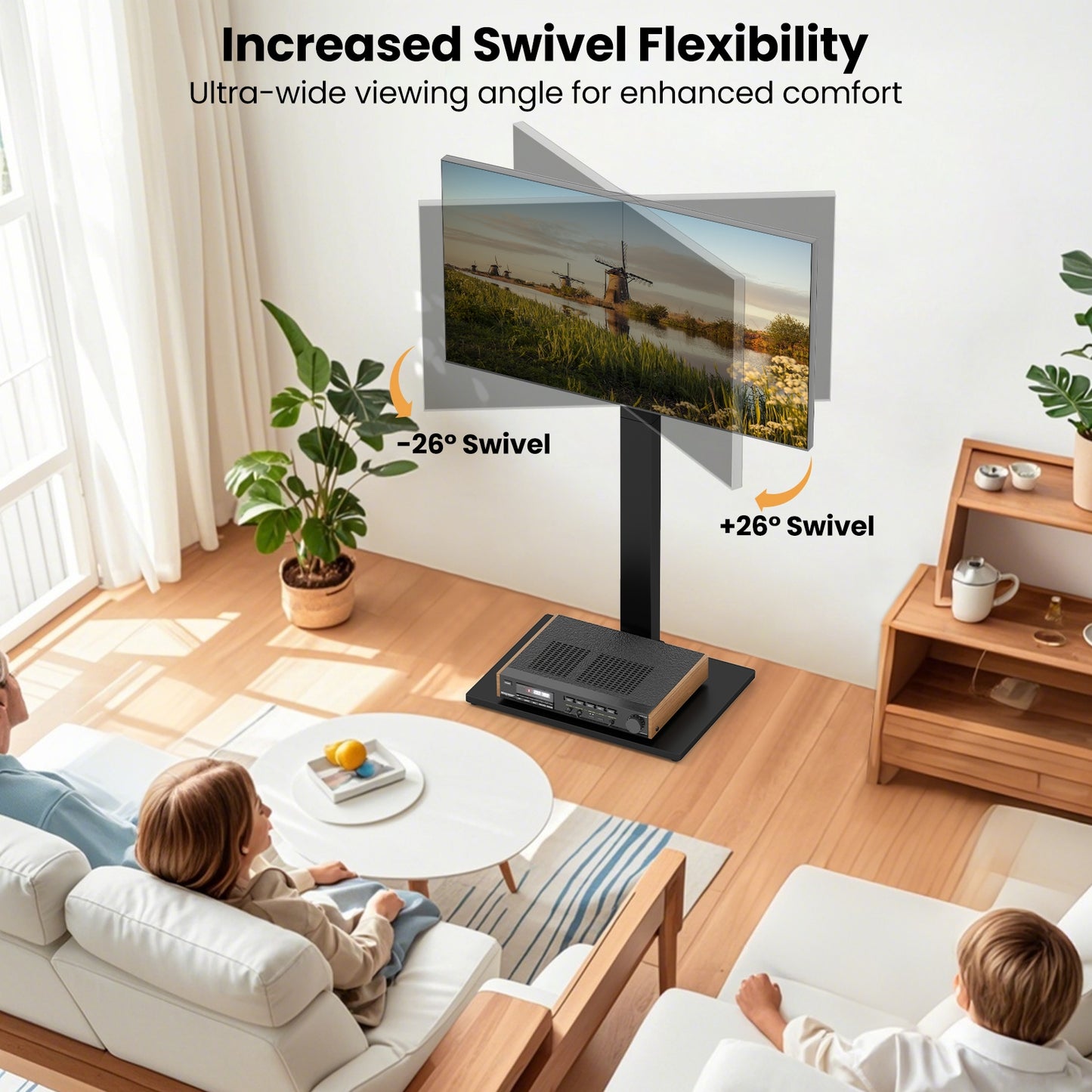 Modern Height Adjustable Floor TV Stand with Swivel Mount and AV Shelf for 32 to 70 Inch Screens