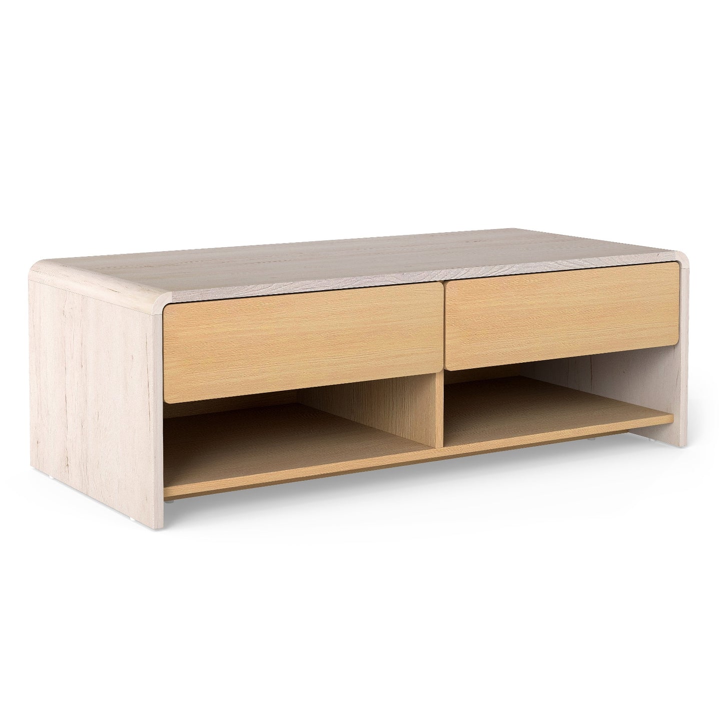 Modern Coffee Table with 2 Drawers and Open Storage Shelves for Living Room