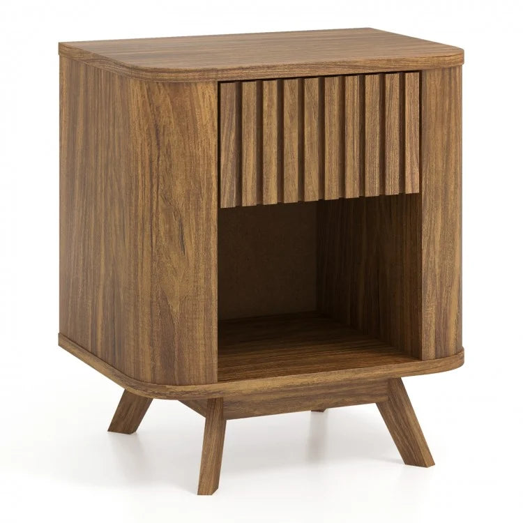 Mid-Century Bedside Table with Storage Drawer and Open Shelf