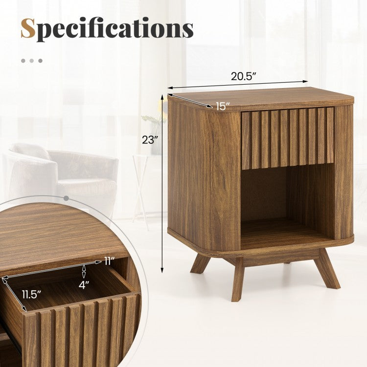 Mid-Century Bedside Table with Storage Drawer and Open Shelf