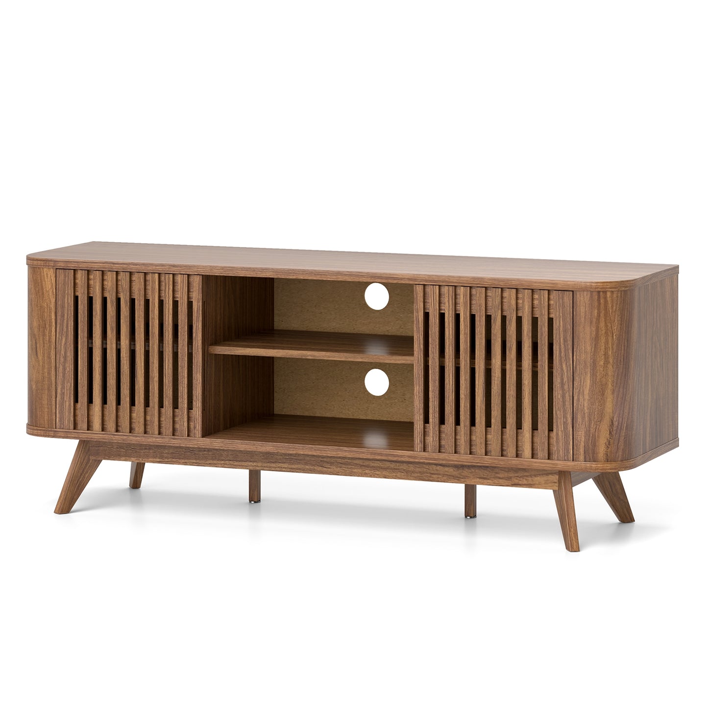 Mid-Century Modern TV Stand for TVs up to 60 Inches with Adjustable Shelves and Storage Cabinets