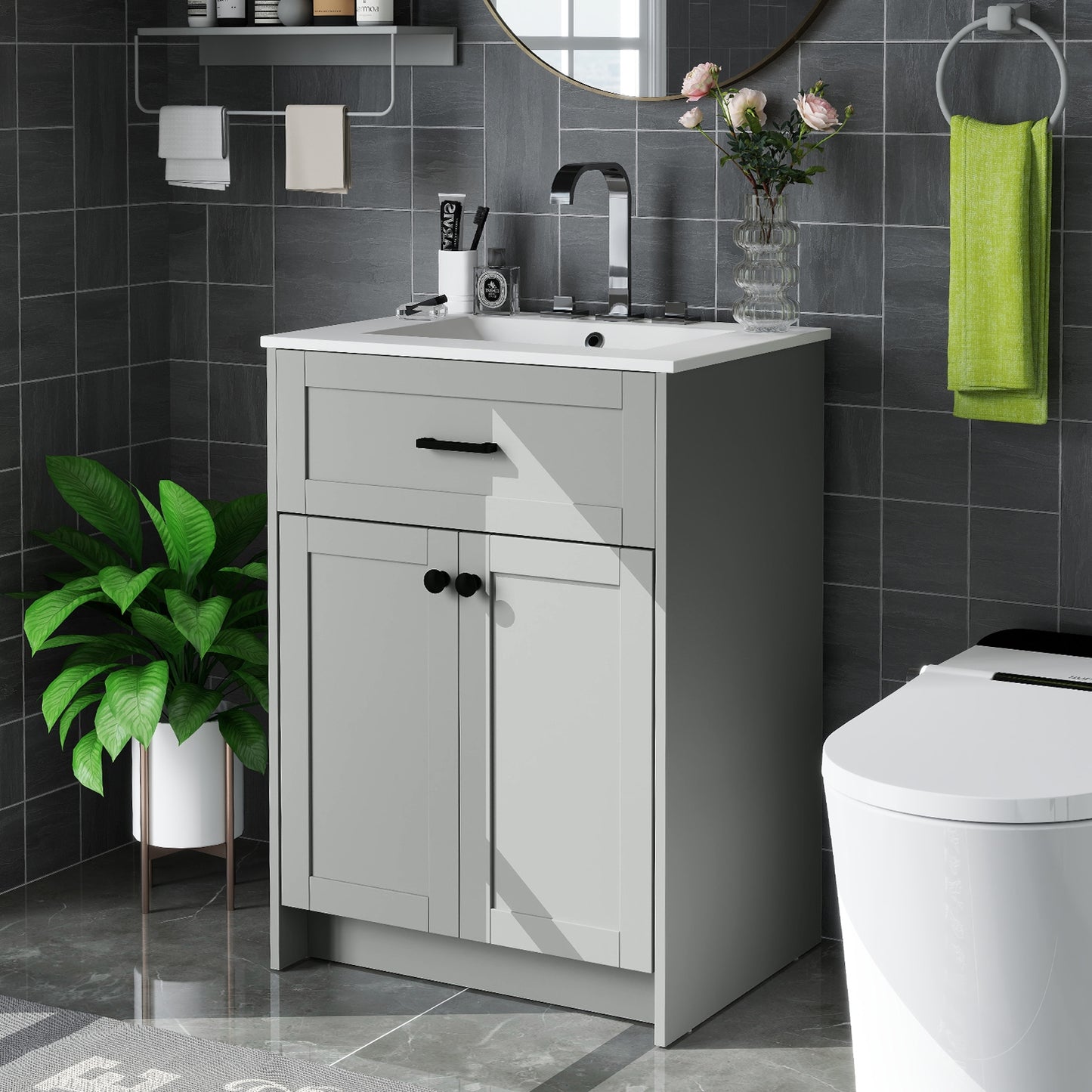 Bathroom Vanity Unit with Ceramic Sink & Large Storage Cabinet