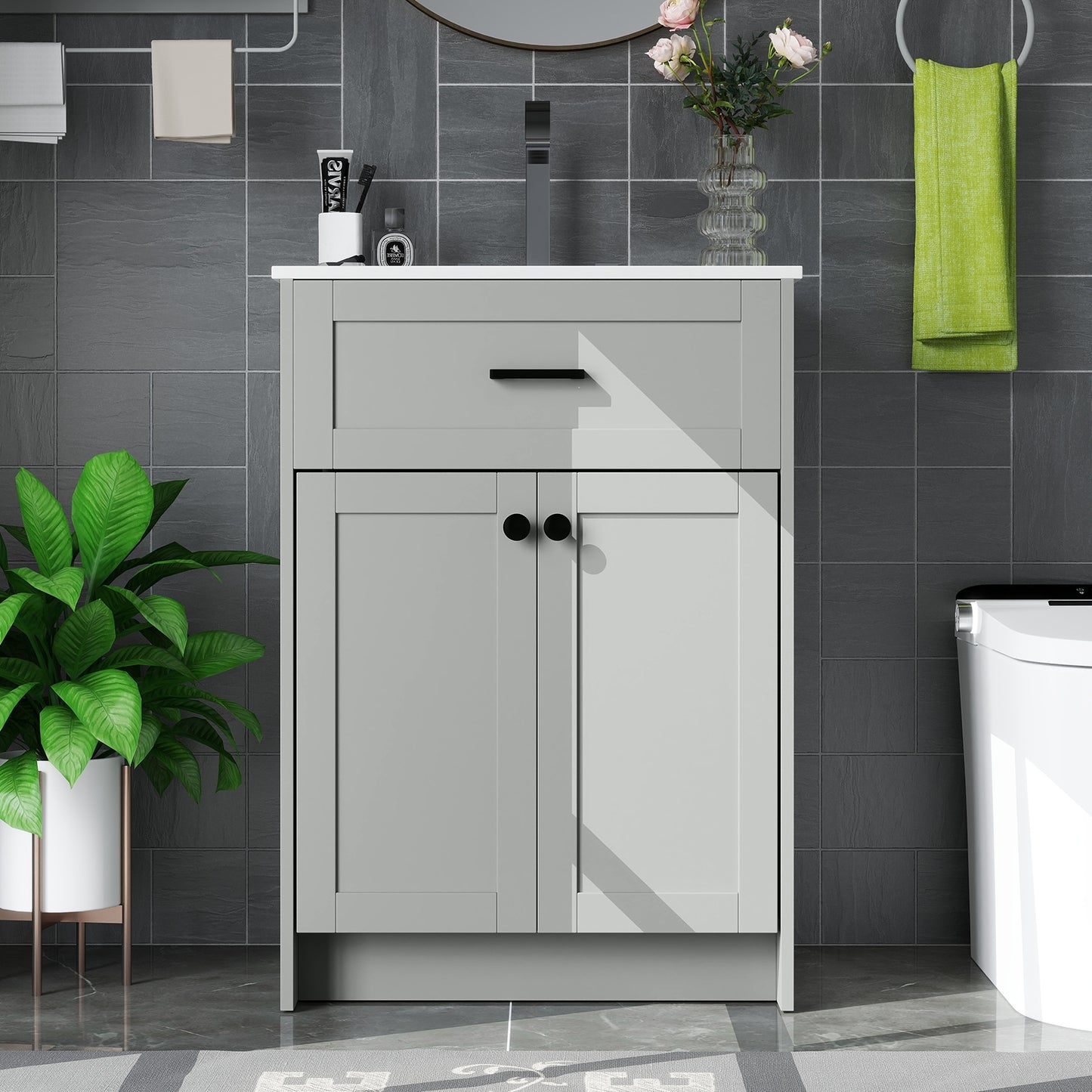 Bathroom Vanity Unit with Ceramic Sink & Large Storage Cabinet