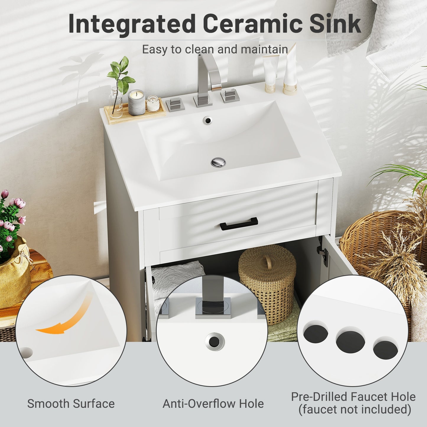 Bathroom Vanity Unit with Ceramic Sink & Large Storage Cabinet