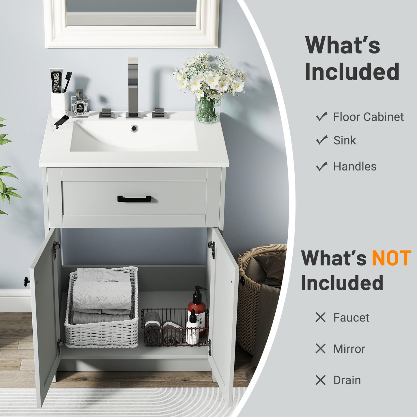 Bathroom Vanity Unit with Ceramic Sink & Large Storage Cabinet