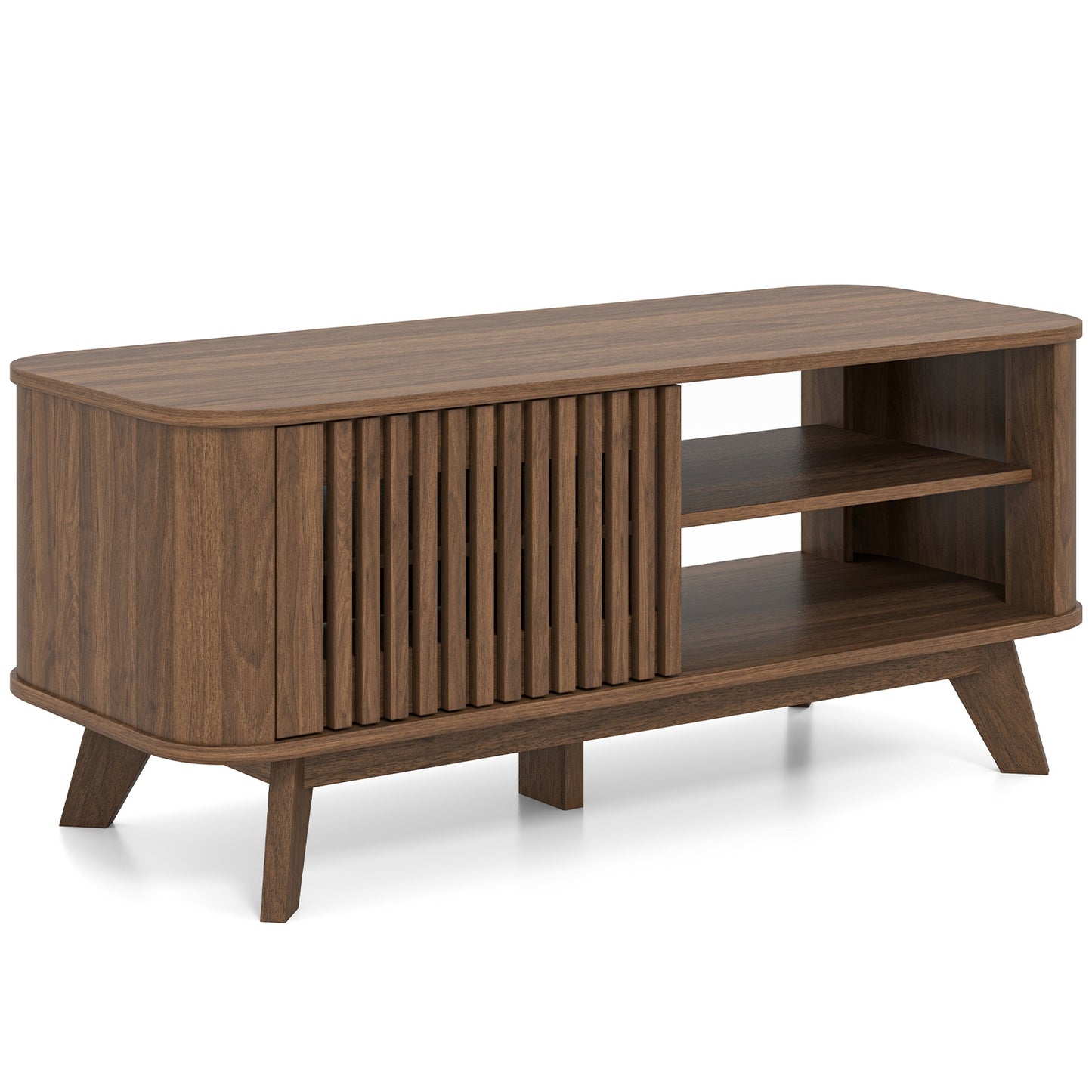 Wood Rectangular Coffee Table with Adjustable Shelves and Dual Access Storage