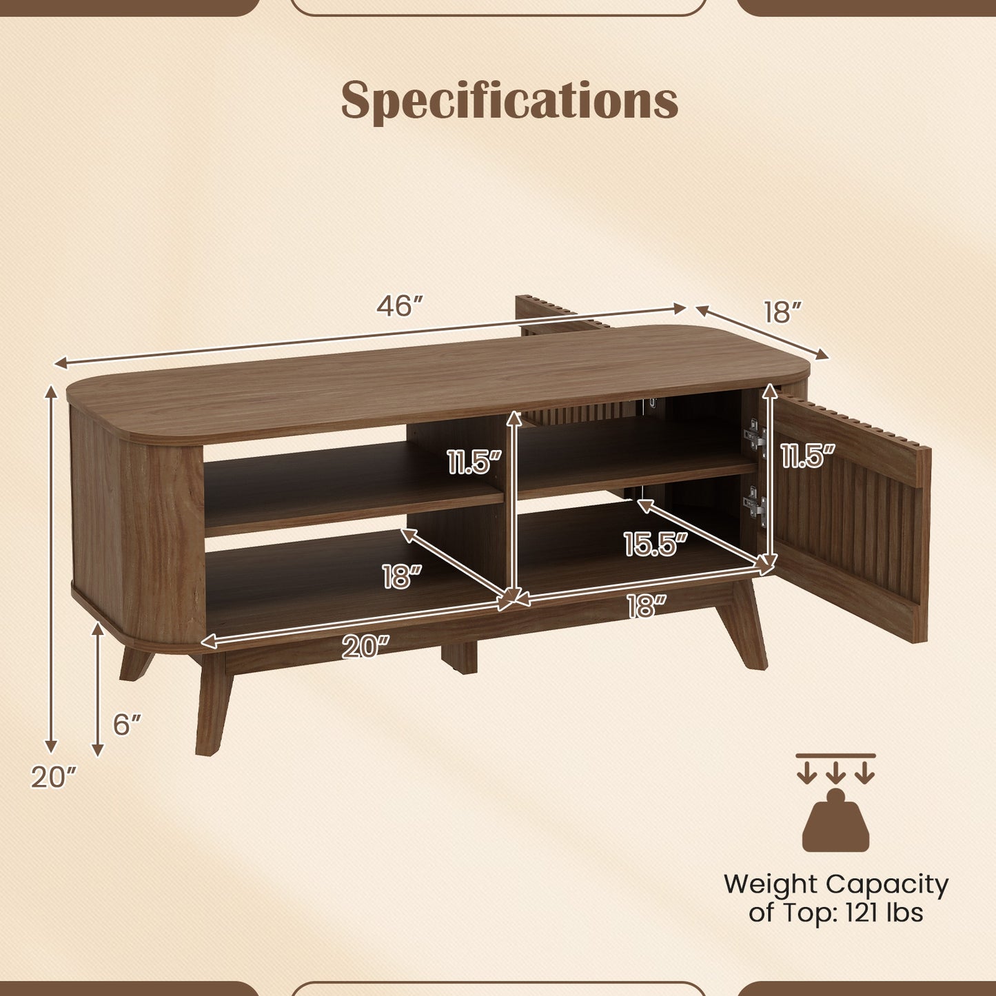 Wood Rectangular Coffee Table with Adjustable Shelves and Dual Access Storage