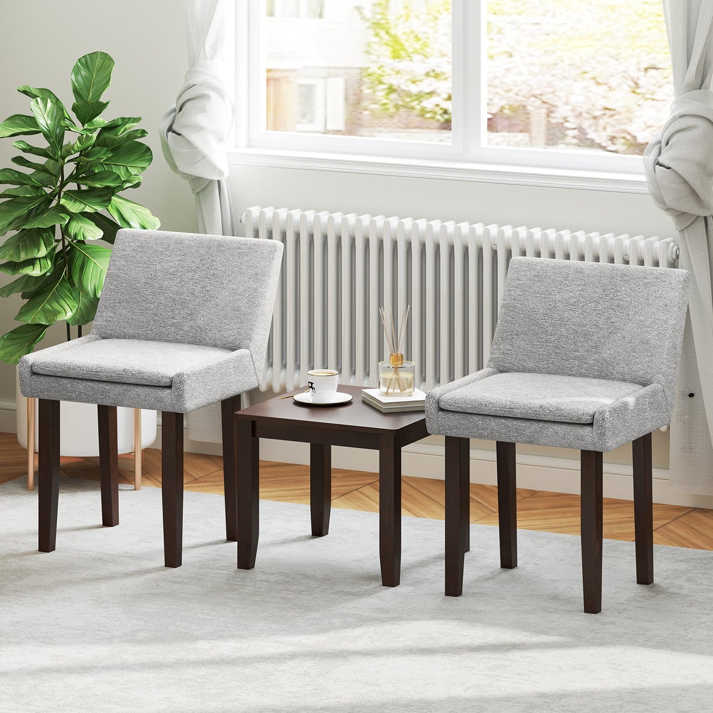 3 Piece Accent Chair and Table Set with Upholstered Seats and Wooden Frame